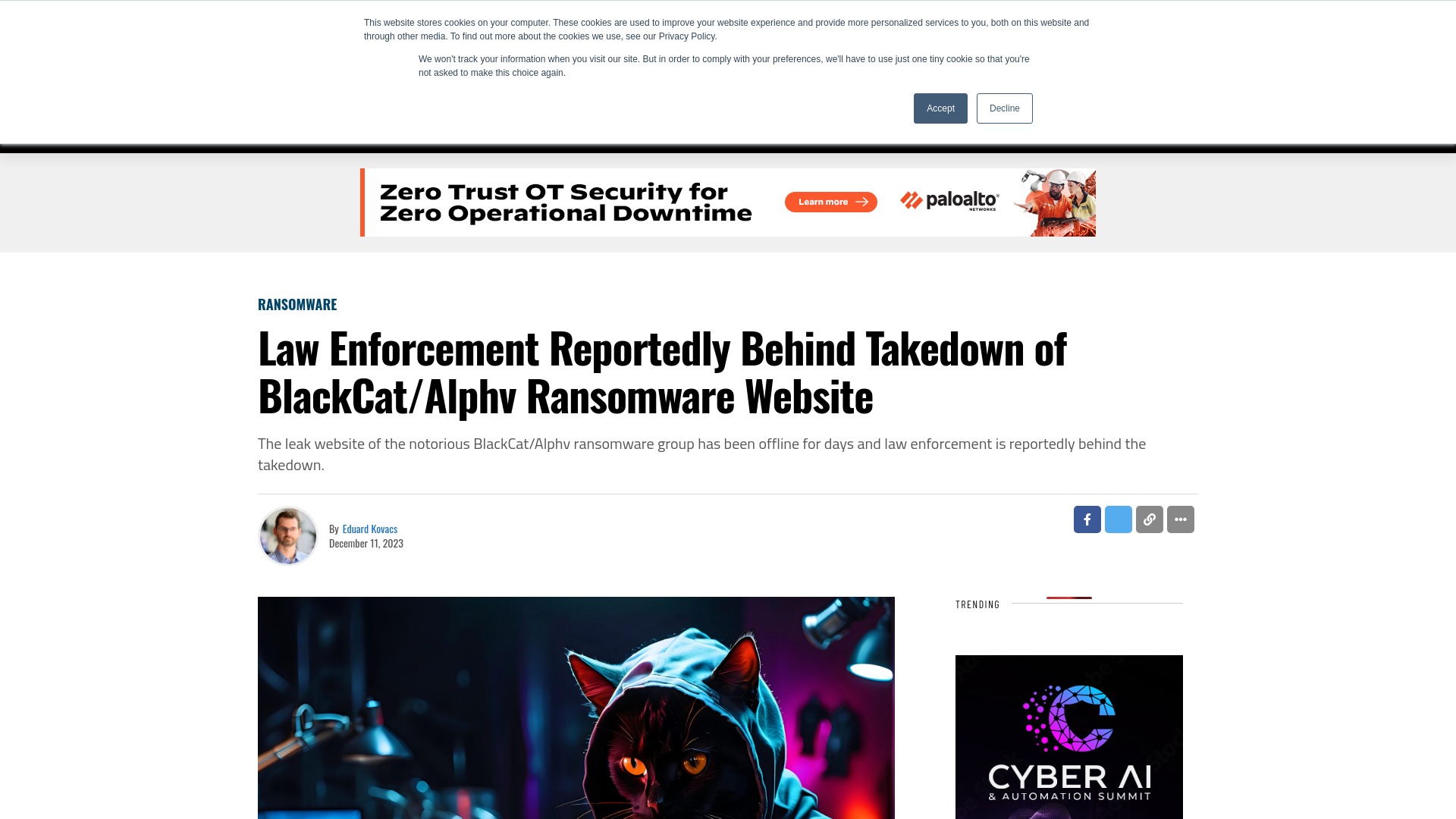 Law Enforcement Reportedly Behind Takedown of BlackCat/Alphv Ransomware Website - SecurityWeek