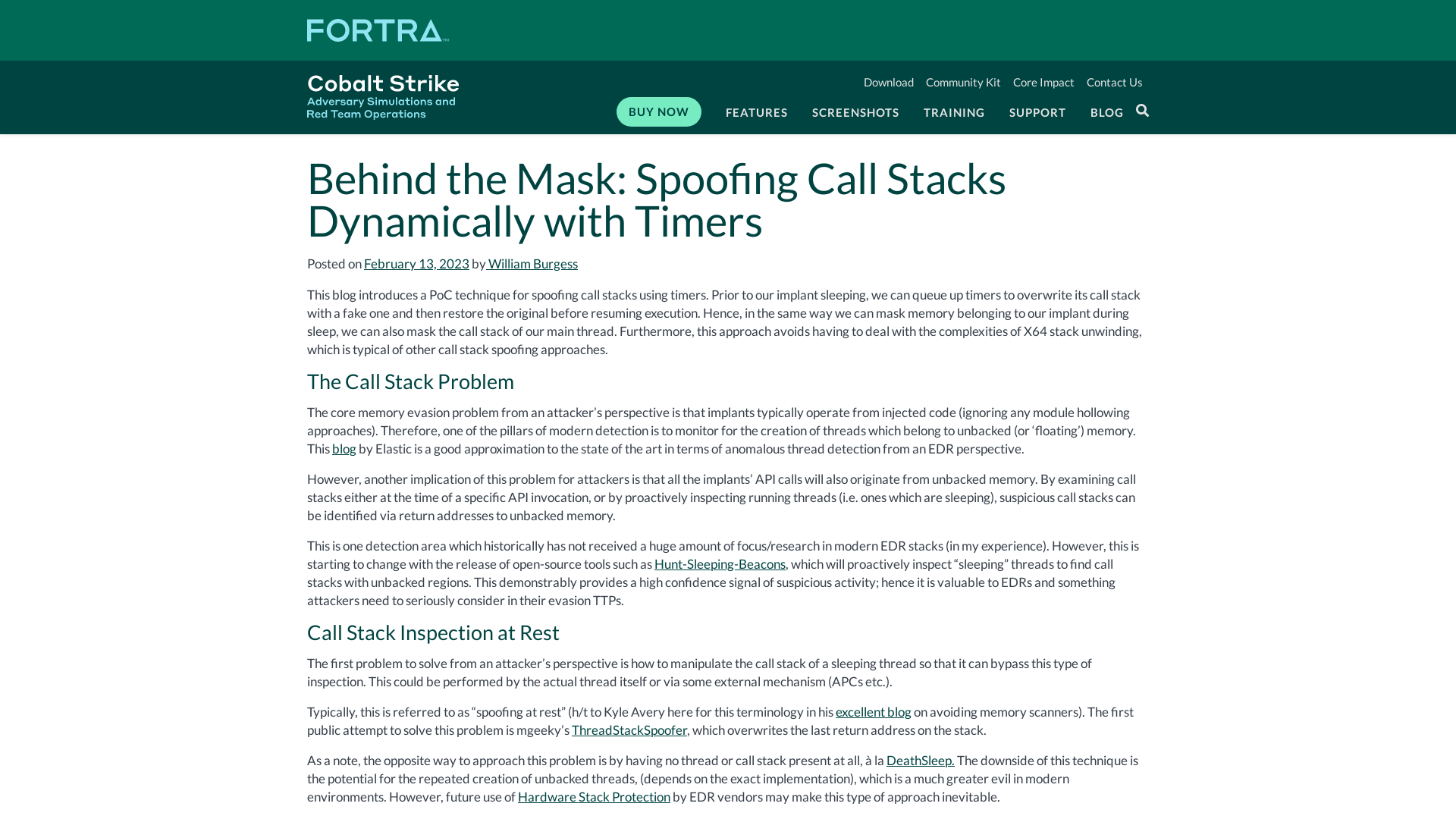 Behind the Mask: Spoofing Call Stacks Dynamically with Timers | Cobalt Strike Blog