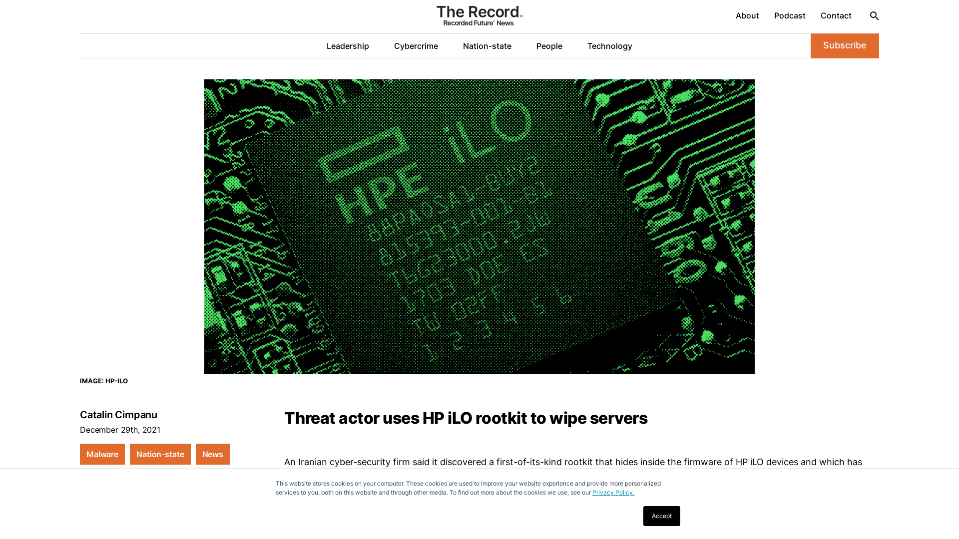 Threat actor uses HP iLO rootkit to wipe servers