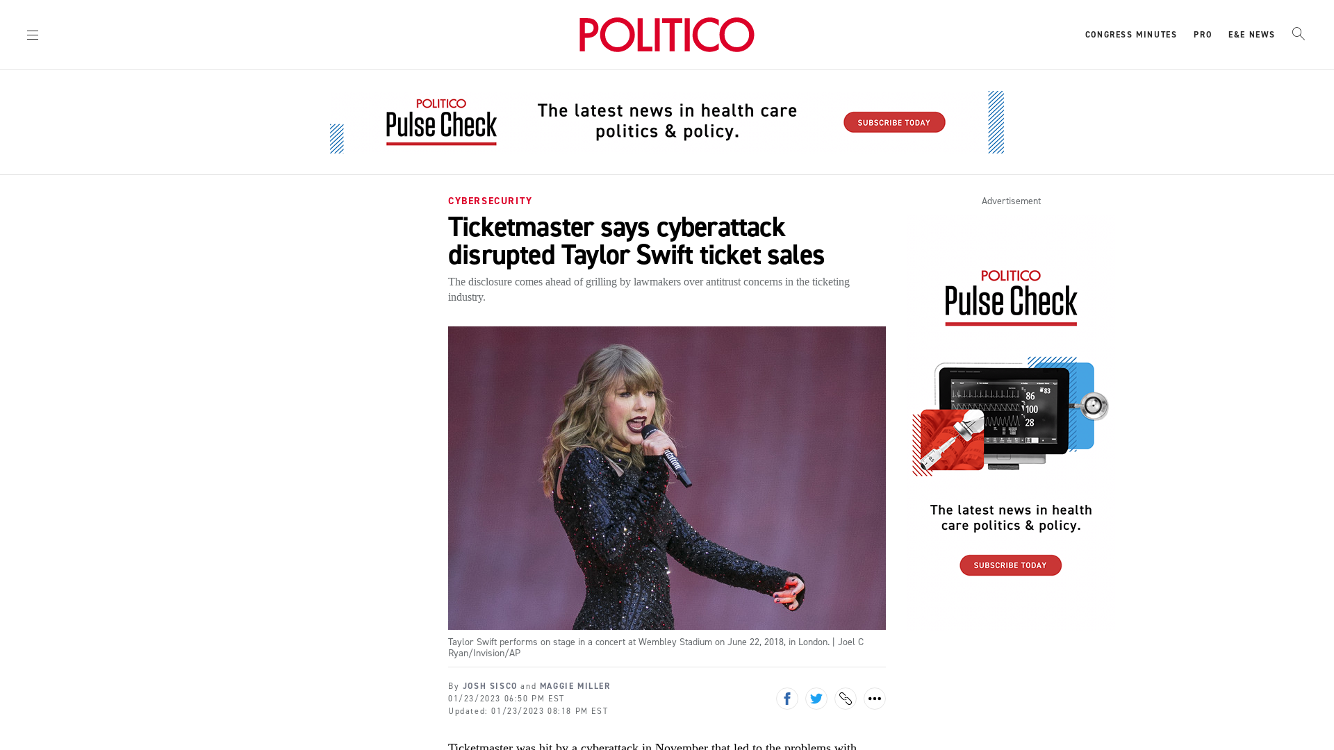 Ticketmaster says cyberattack disrupted Taylor Swift ticket sales - POLITICO