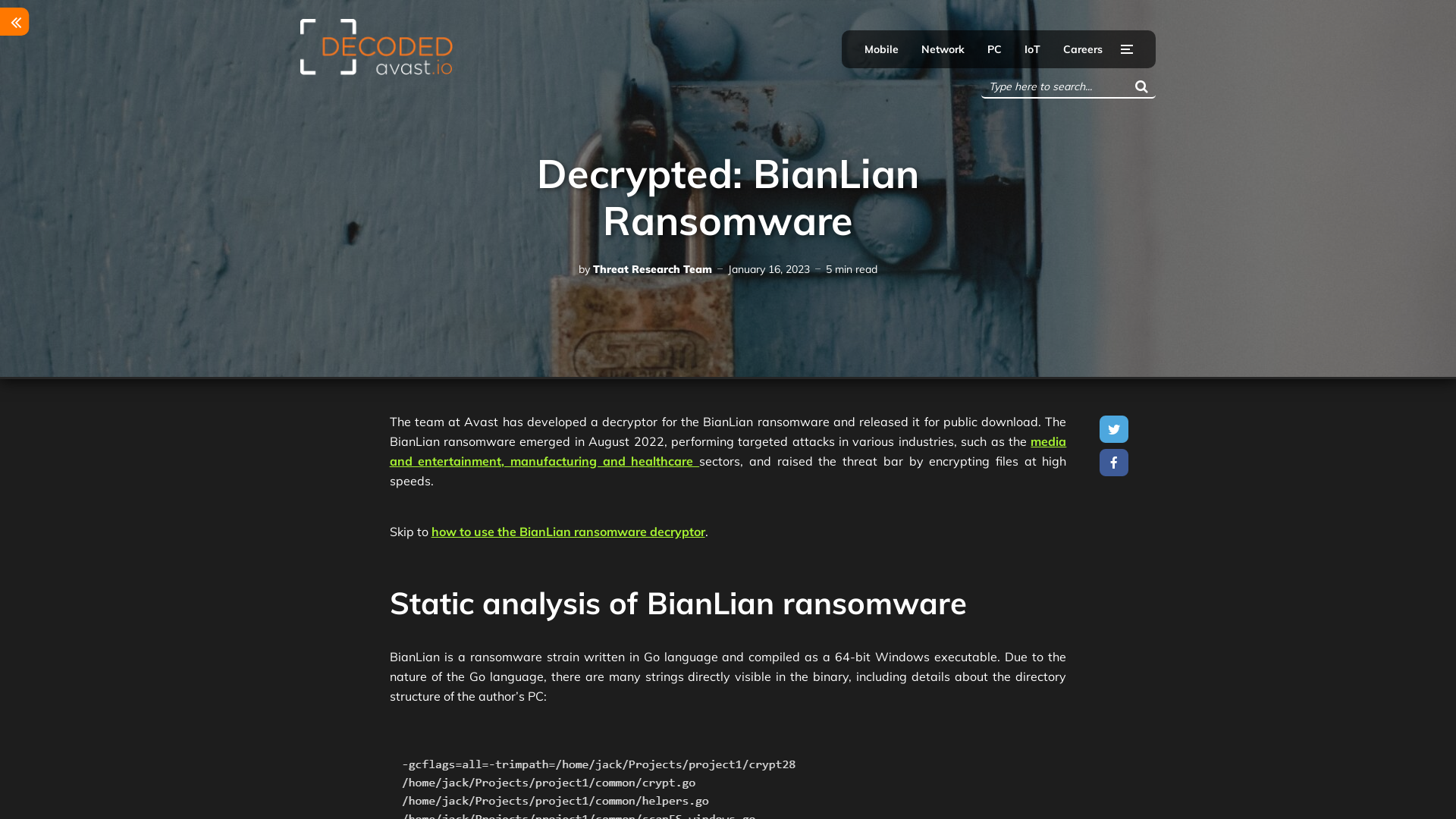 Decrypted: BianLian Ransomware - Avast Threat Labs