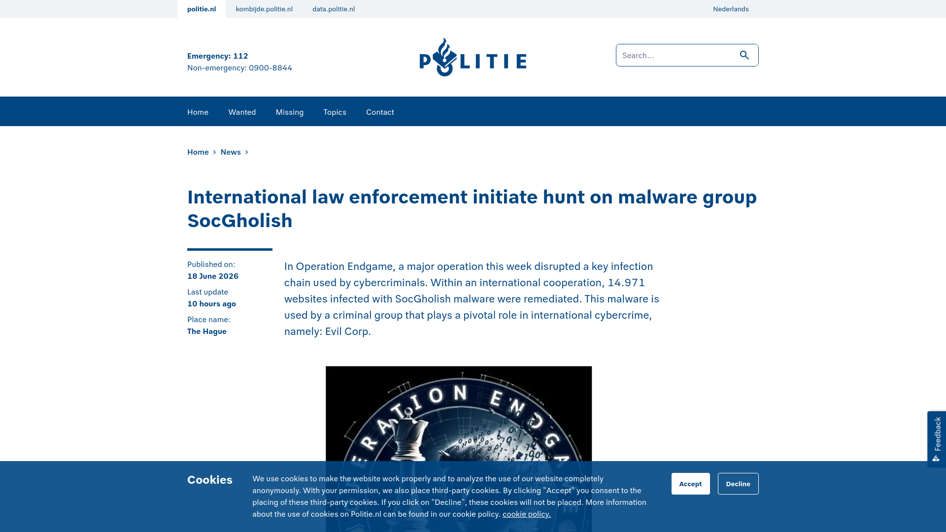 International law enforcement initiate hunt on malware group SocGholish | politie.nl