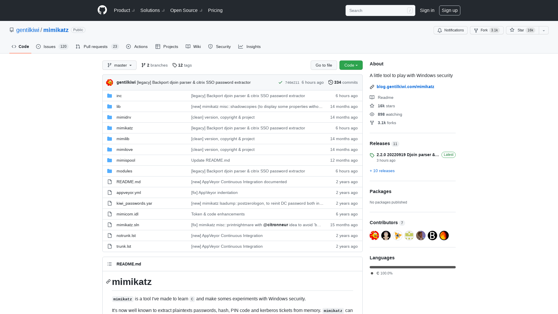GitHub - gentilkiwi/mimikatz: A little tool to play with Windows security