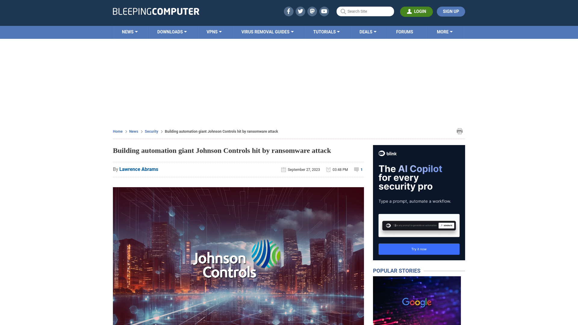 Building automation giant Johnson Controls hit by ransomware attack