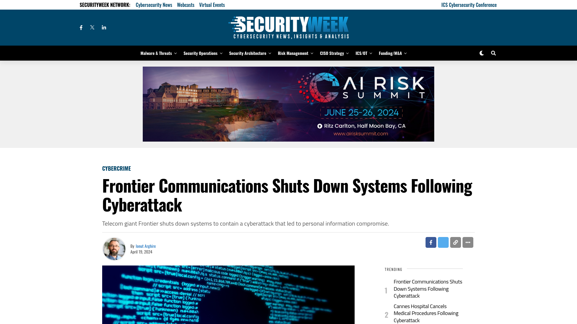 Frontier Communications Shuts Down Systems Following Cyberattack - SecurityWeek