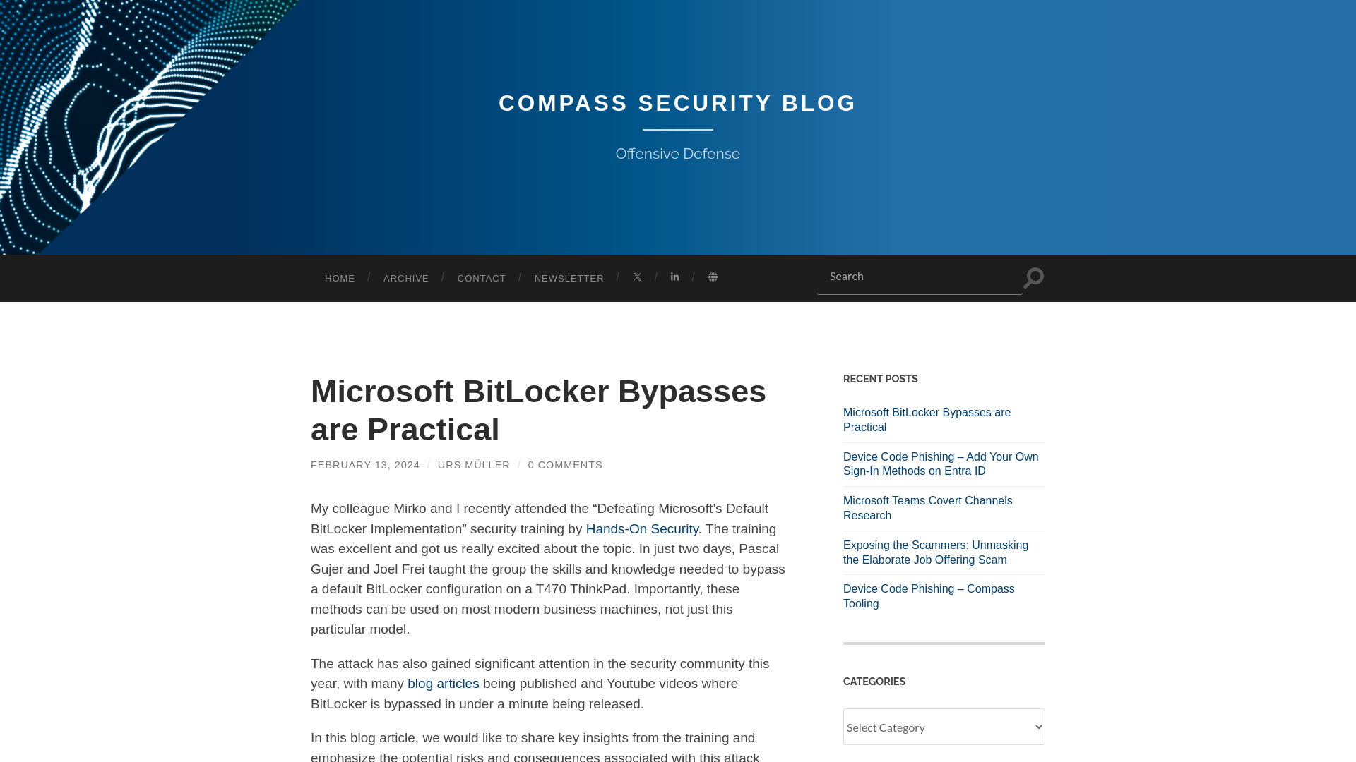 Microsoft BitLocker Bypasses are Practical – Compass Security Blog