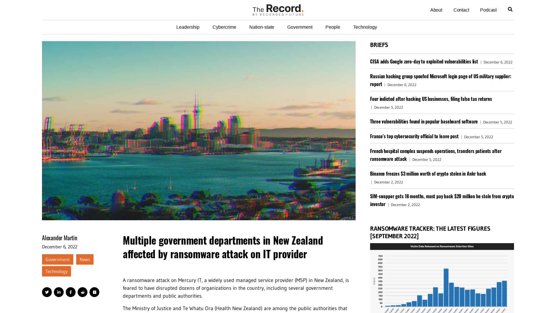 Multiple government departments in New Zealand affected by ransomware attack on IT provider - The Record by Recorded Future