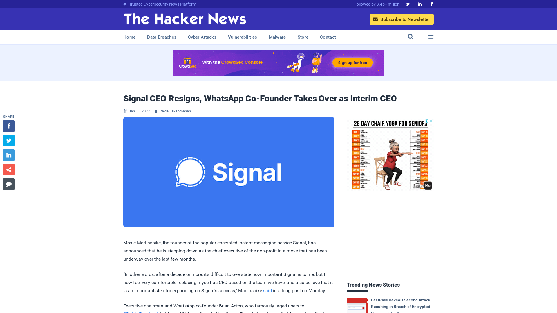 Signal CEO Resigns, WhatsApp Co-Founder Takes Over as Interim CEO