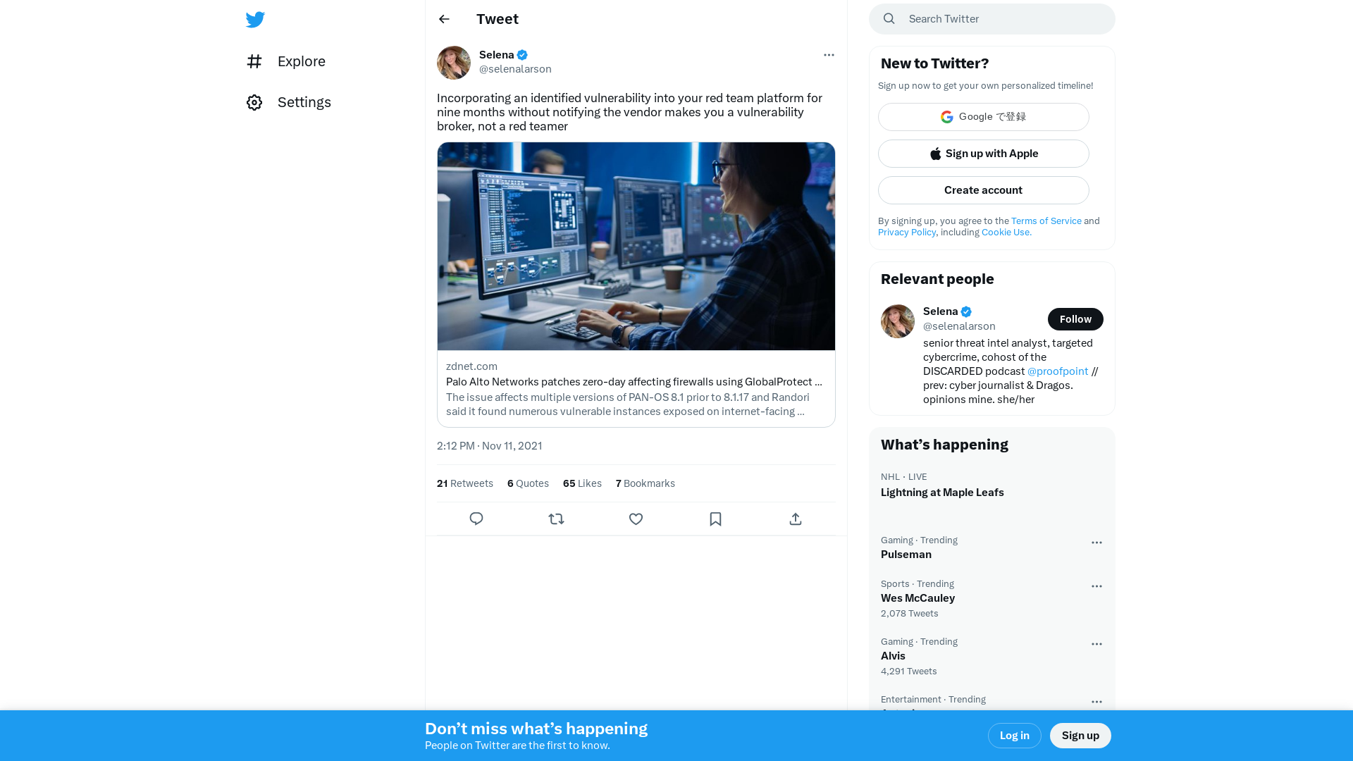 Selena on Twitter: "Incorporating an identified vulnerability into your red team platform for nine months without notifying the vendor makes you a vulnerability broker, not a red teamer https://t.co/SZRfJgtpMJ" / Twitter