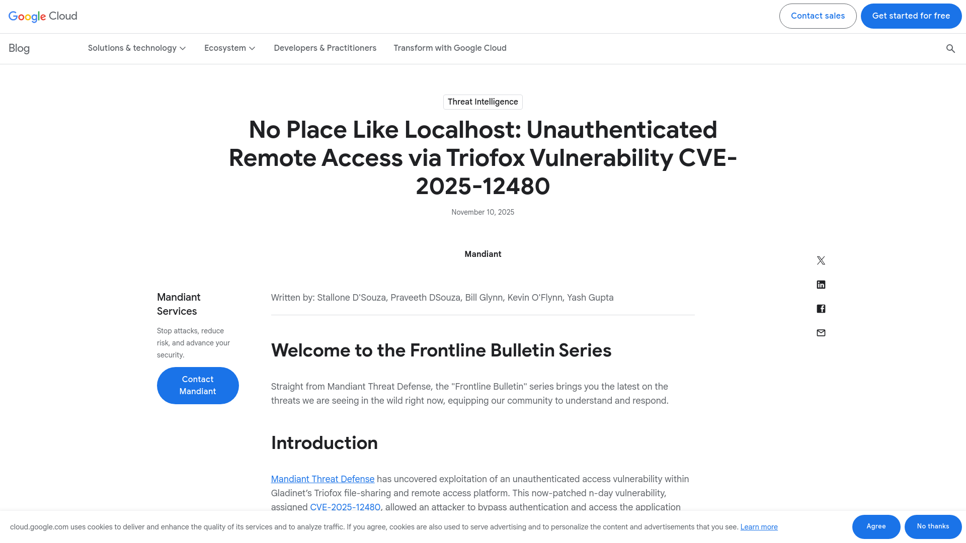 Unauthenticated Remote Access via Triofox Vulnerability CVE-2025-12480 | Google Cloud Blog