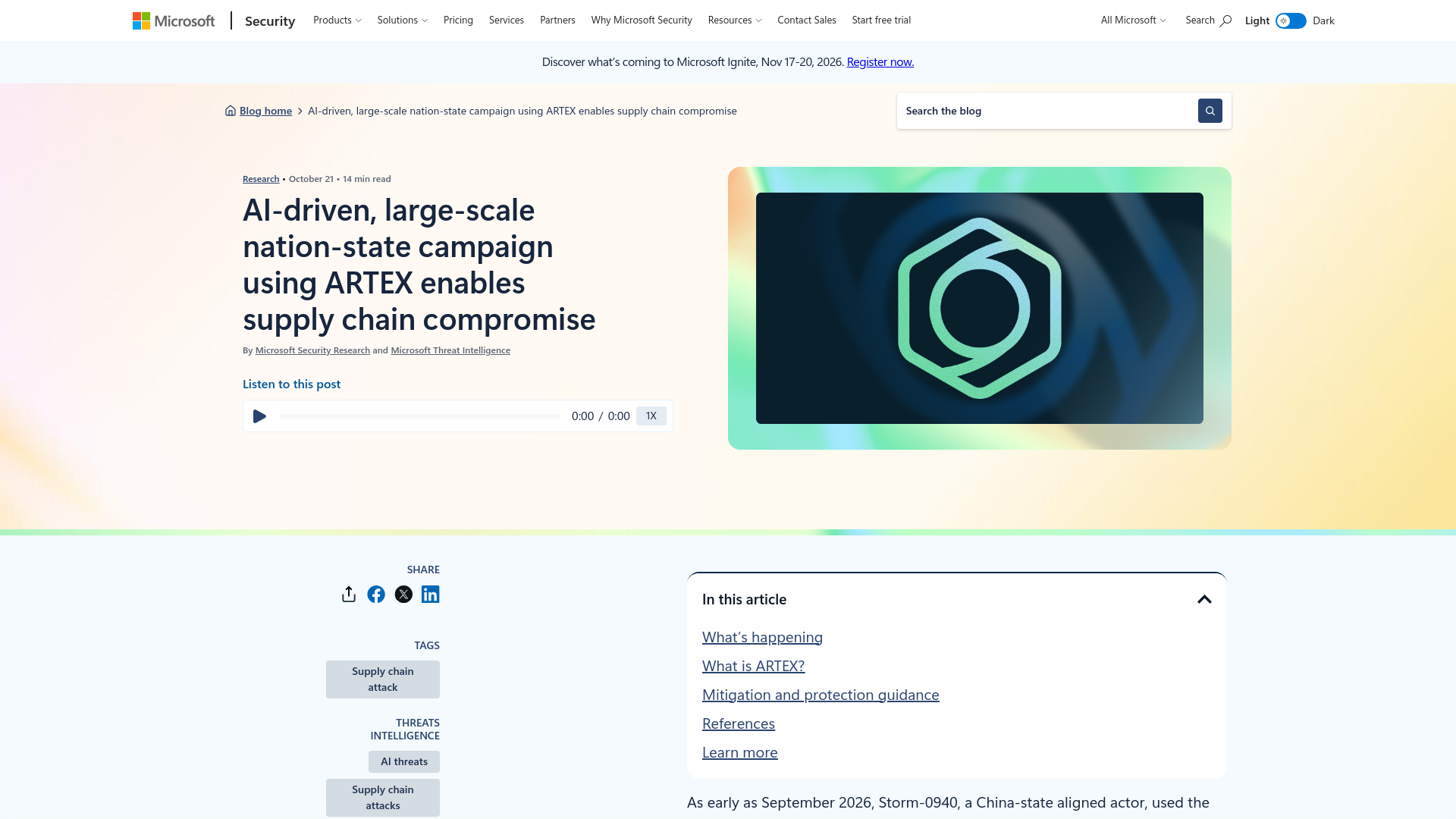 AI-driven, large-scale nation-state campaign using ARTEX enables supply chain compromise | Microsoft Security Blog