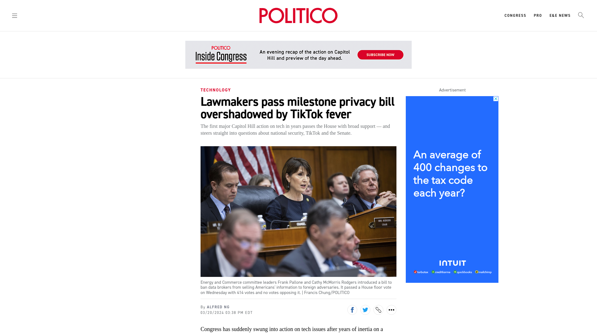 Lawmakers pass milestone privacy bill overshadowed by TikTok fever - POLITICO