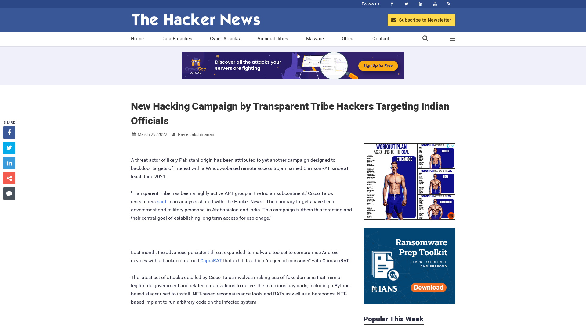 New Hacking Campaign by Transparent Tribe Hackers Targeting Indian Officials