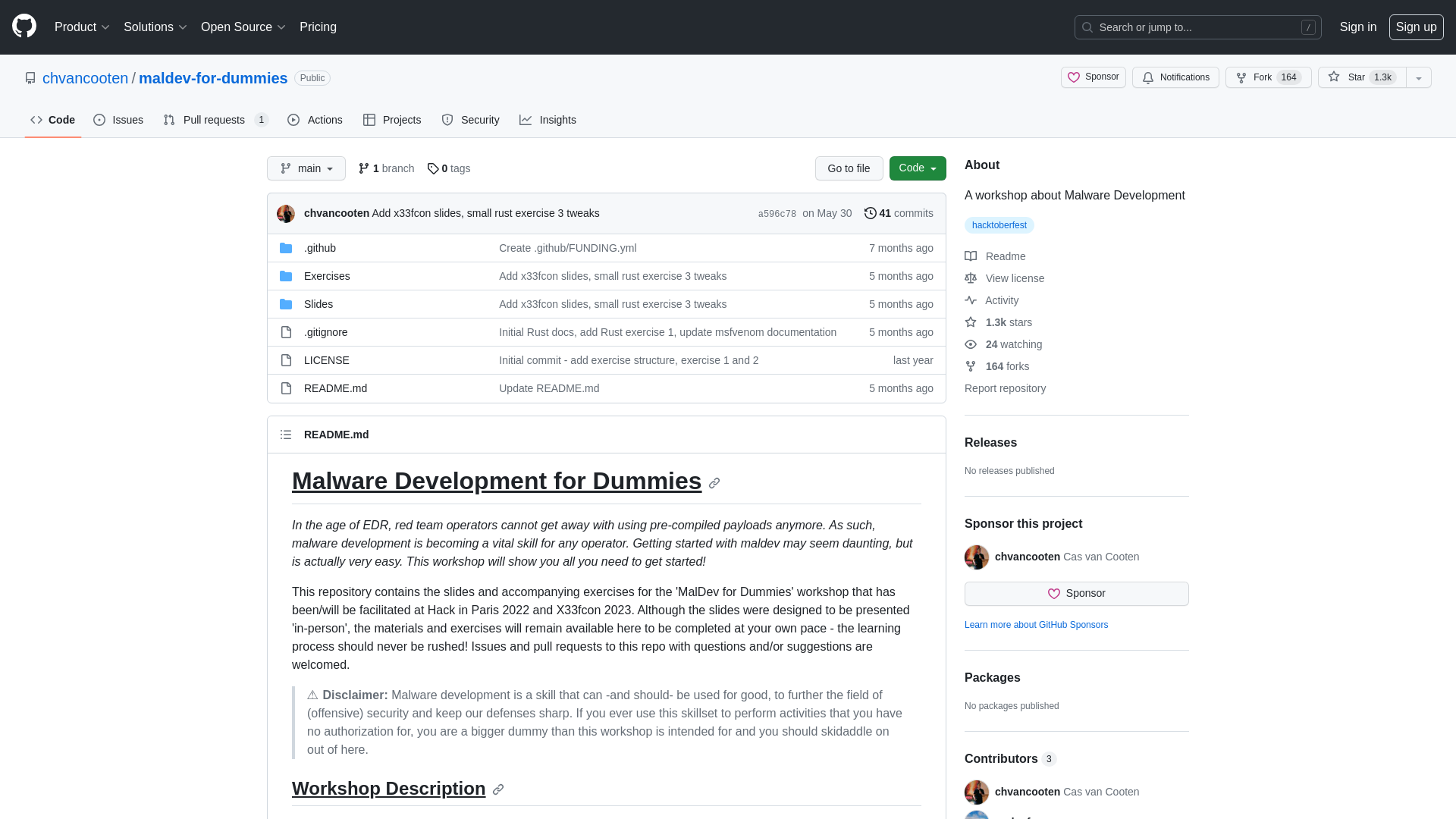 GitHub - chvancooten/maldev-for-dummies: A workshop about Malware Development