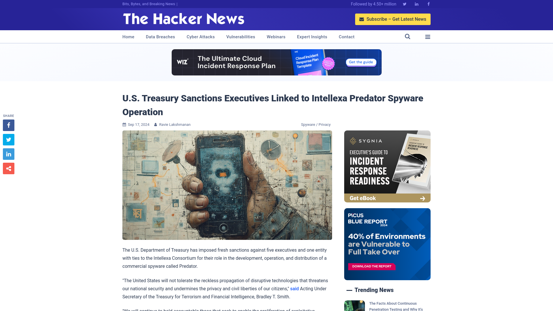 U.S. Treasury Sanctions Executives Linked to Intellexa Predator Spyware Operation