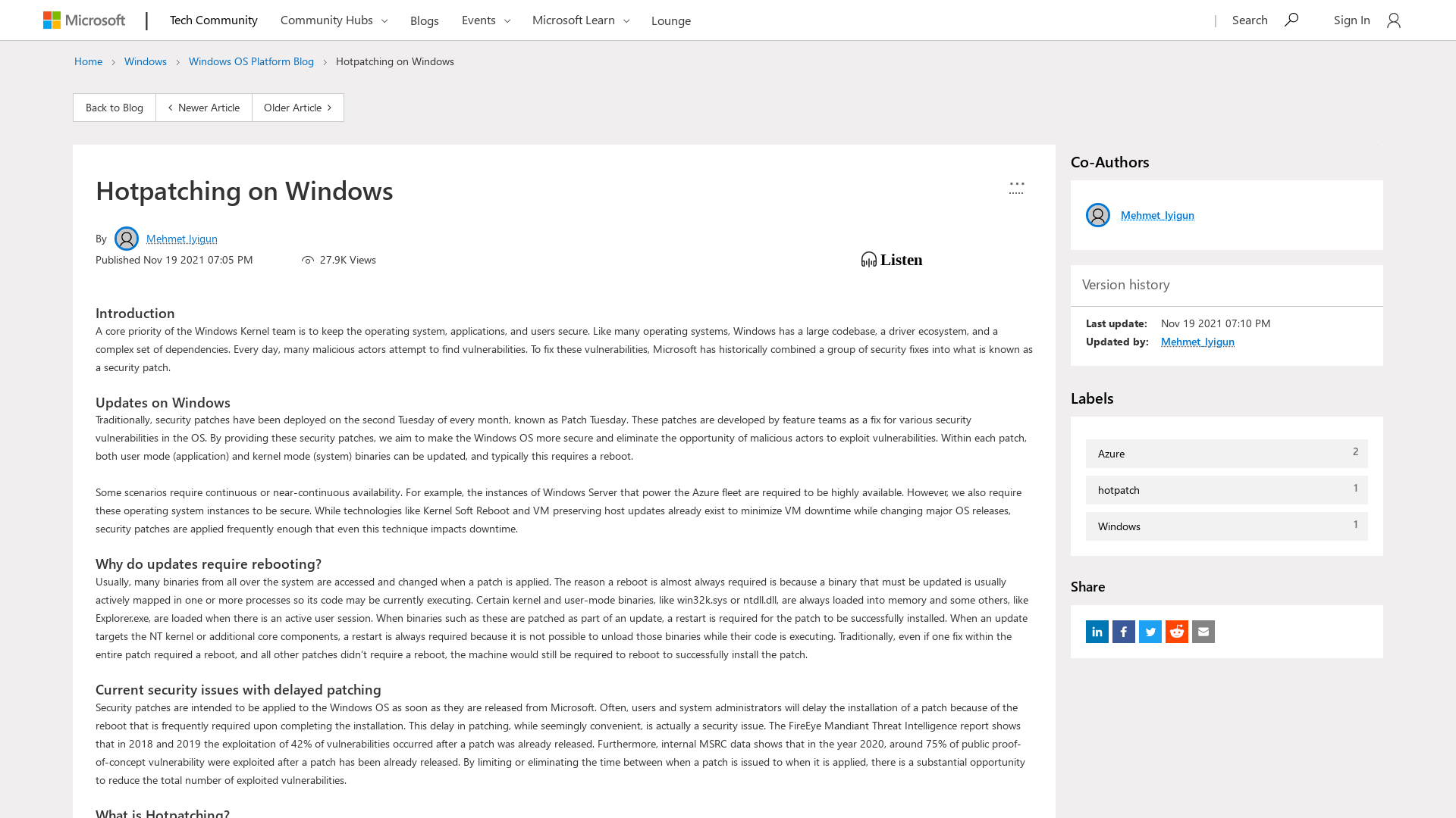 Hotpatching on Windows - Microsoft Community Hub