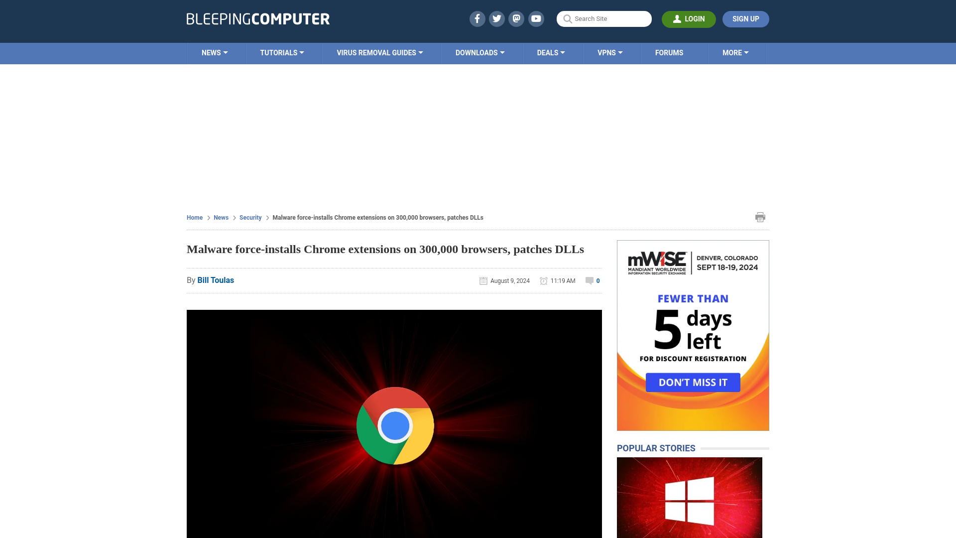 Malware force-installs Chrome extensions on 300,000 browsers, patches DLLs