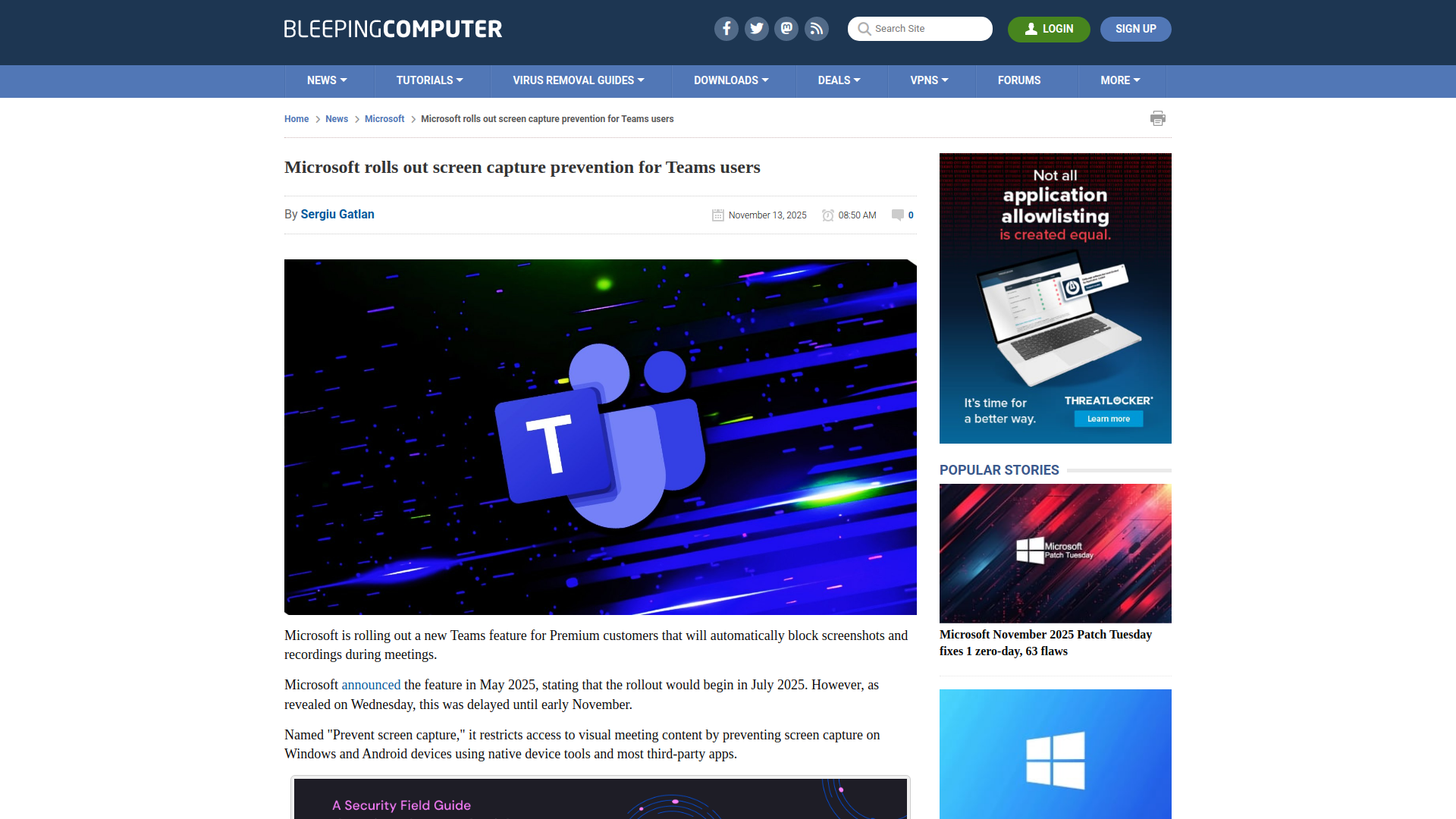 Microsoft rolls out screen capture prevention for Teams users