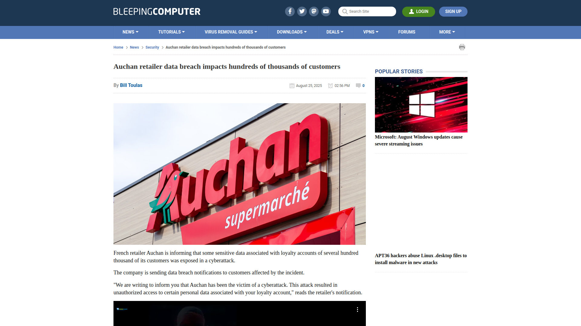 Auchan retailer data breach impacts hundreds of thousands of customers