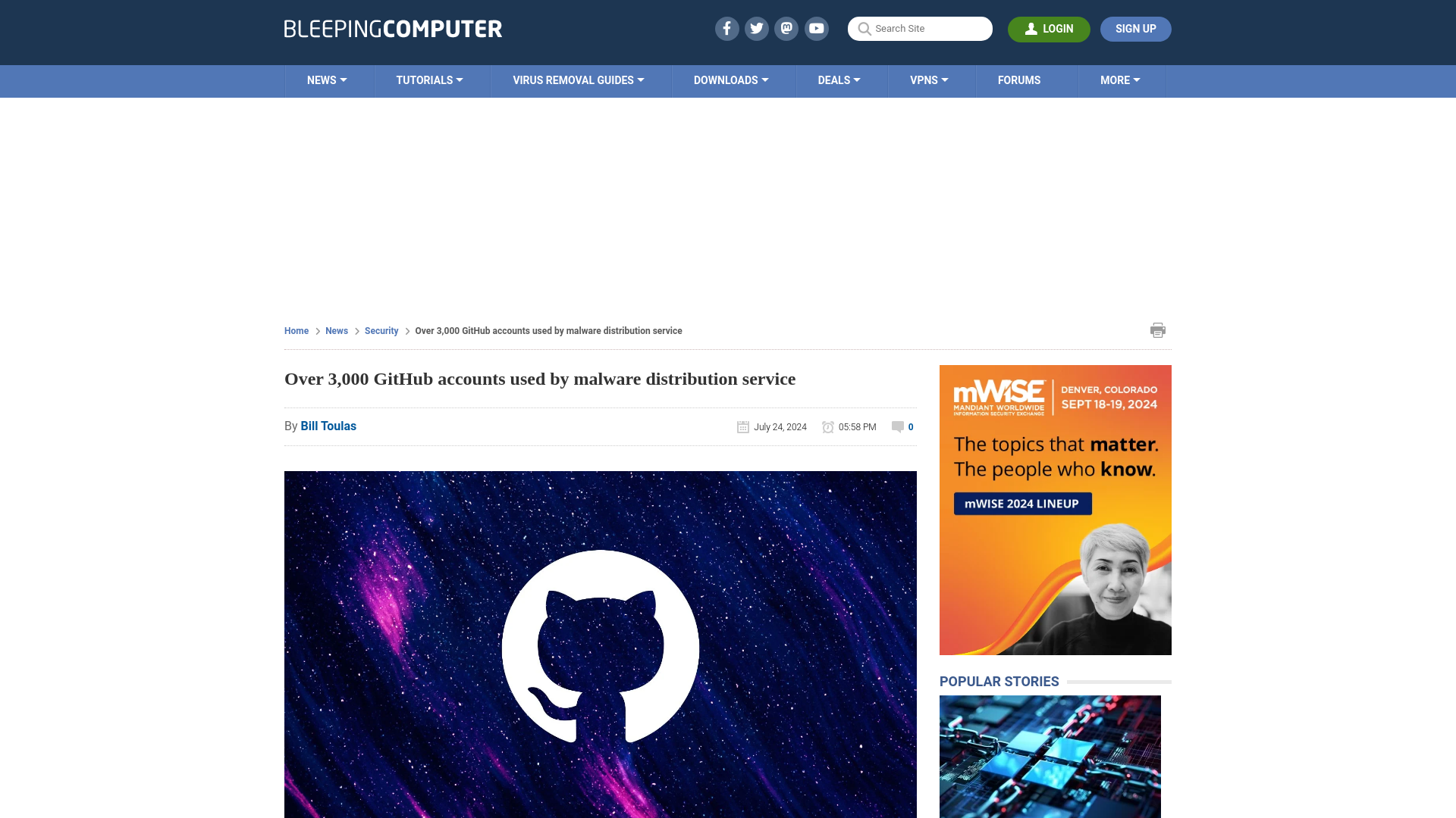 Over 3,000 GitHub accounts used by malware distribution service