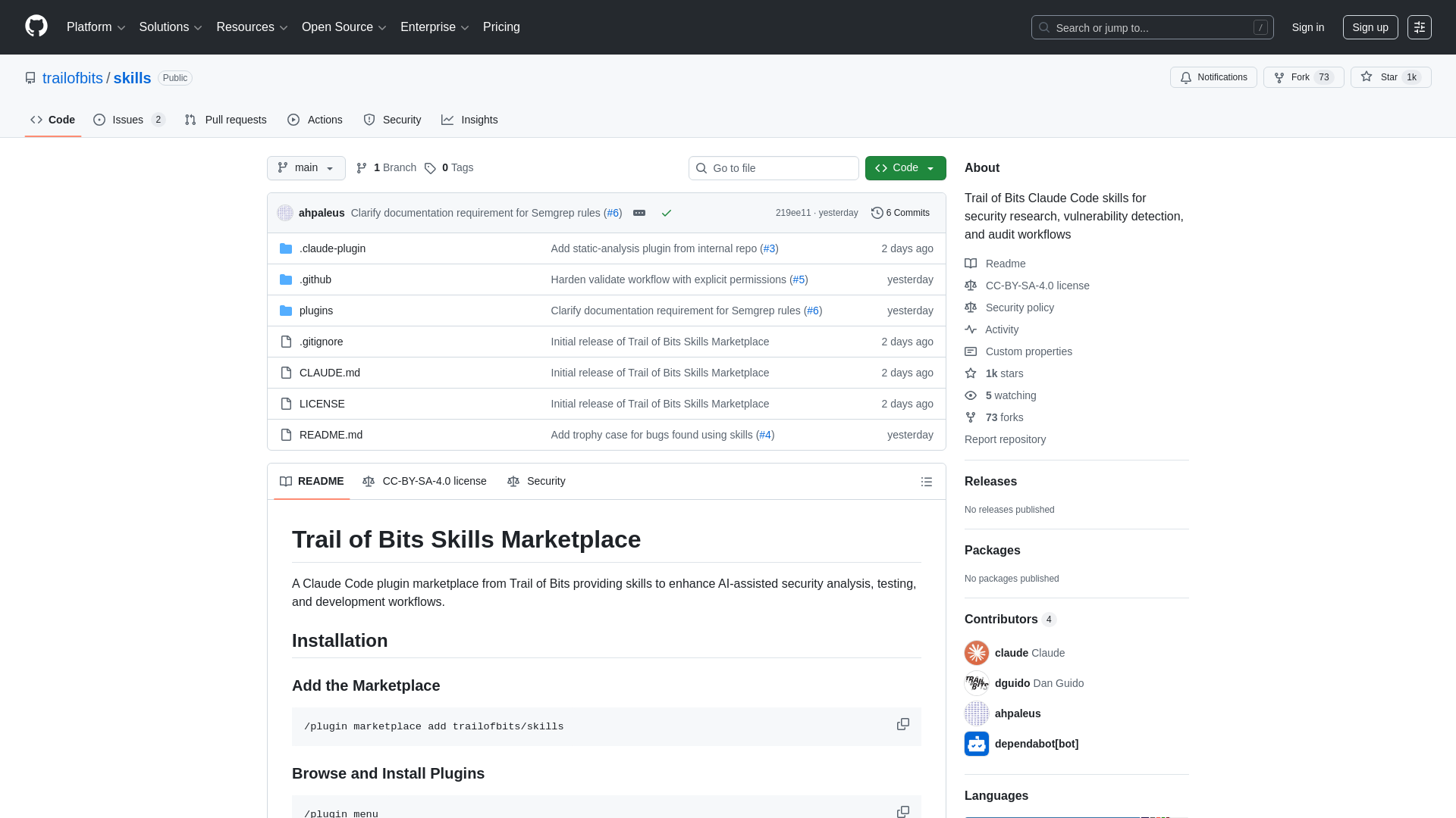 GitHub - trailofbits/skills: Trail of Bits Claude Code skills for security research, vulnerability detection, and audit workflows