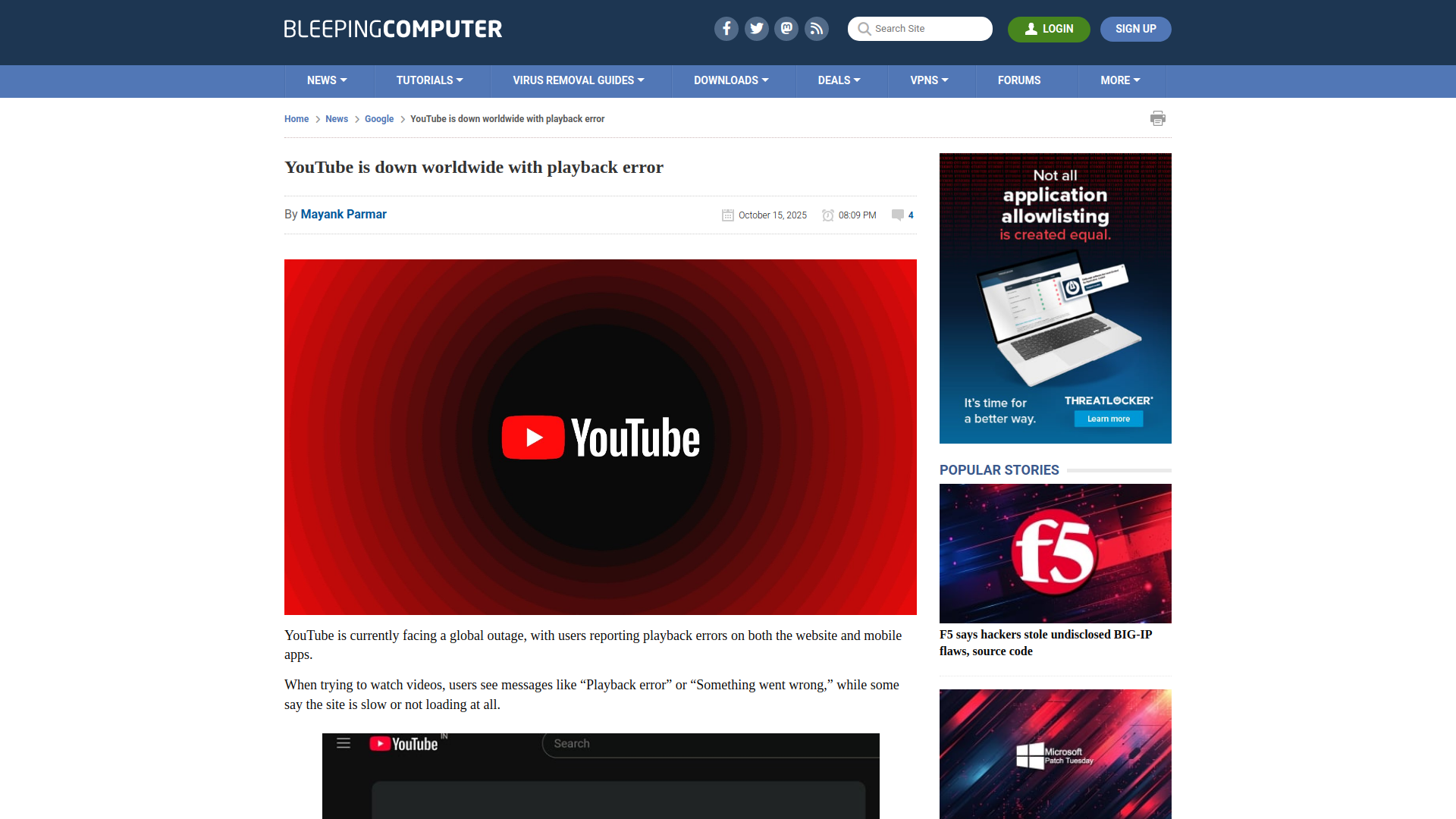 YouTube is down worldwide with playback error