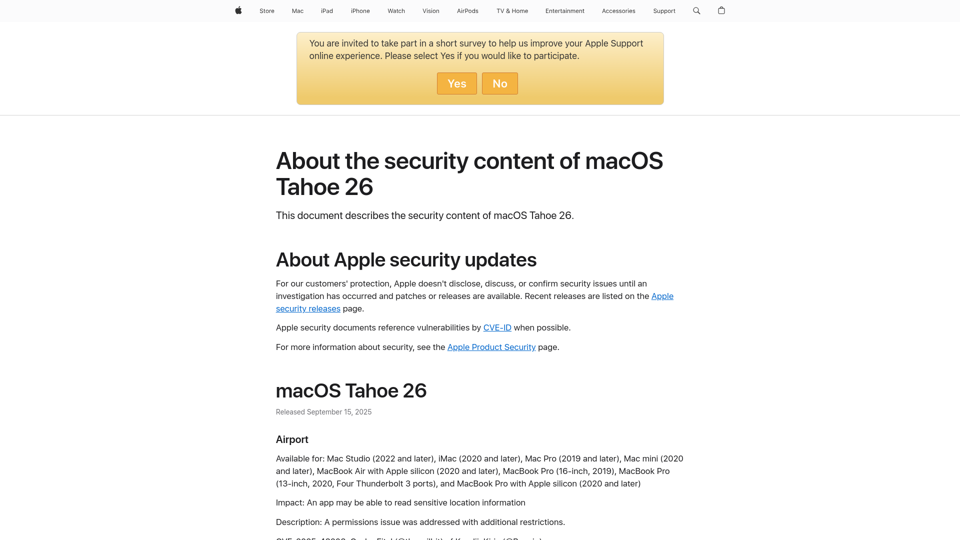 About the security content of macOS Tahoe 26 - Apple Support