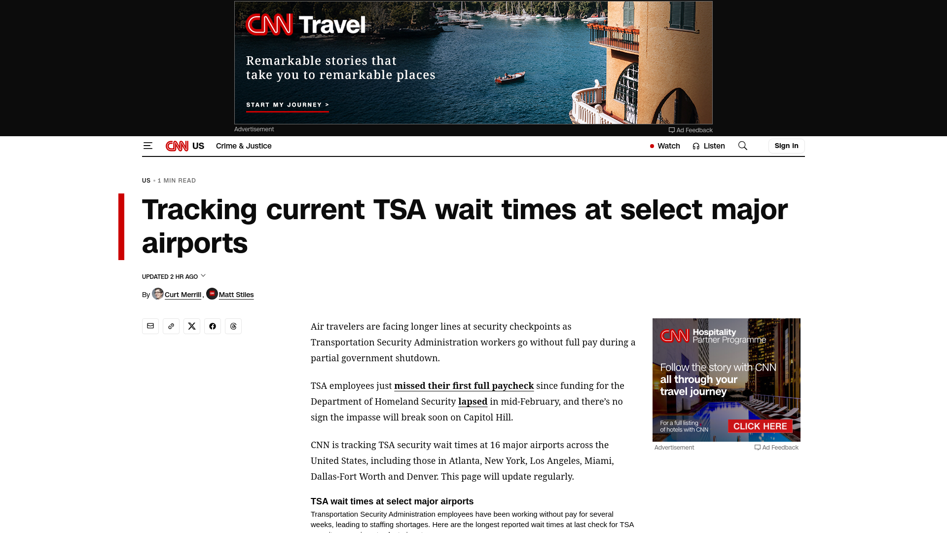 Tracking current TSA wait times at select major airports | CNN