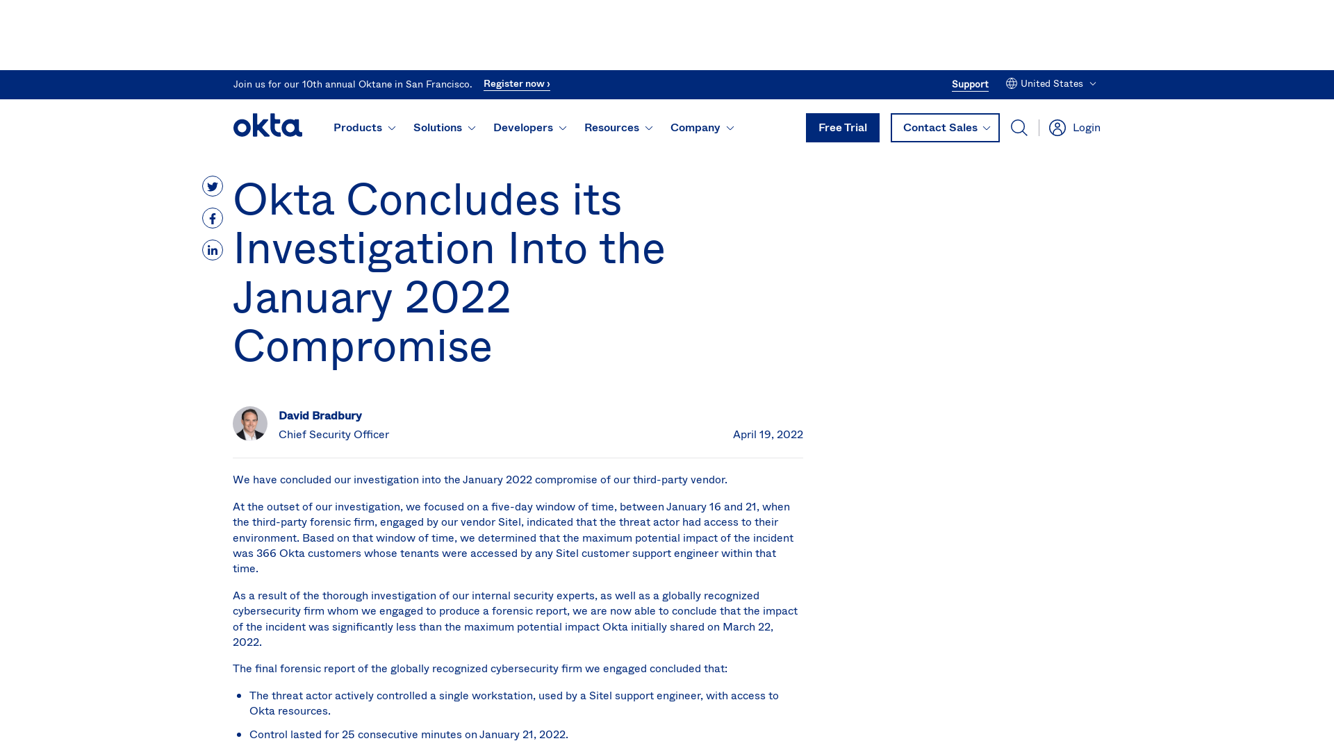 Okta Concludes its Investigation Into the January 2022 Compromise | Okta