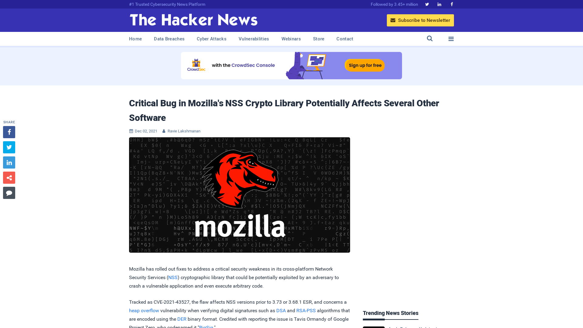 Critical Bug in Mozilla's NSS Crypto Library Potentially Affects Several Other Software