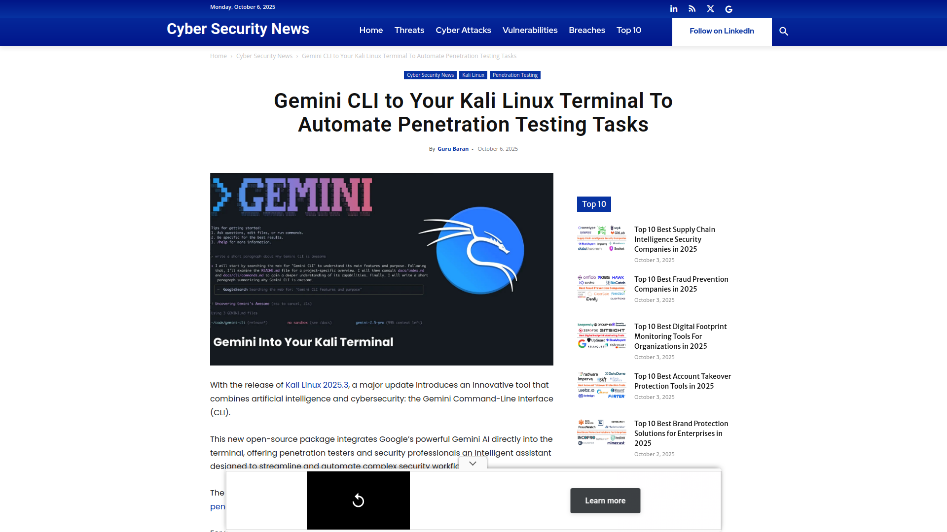Gemini CLI to Your Kali Linux Terminal To Automate Penetration Testing Tasks