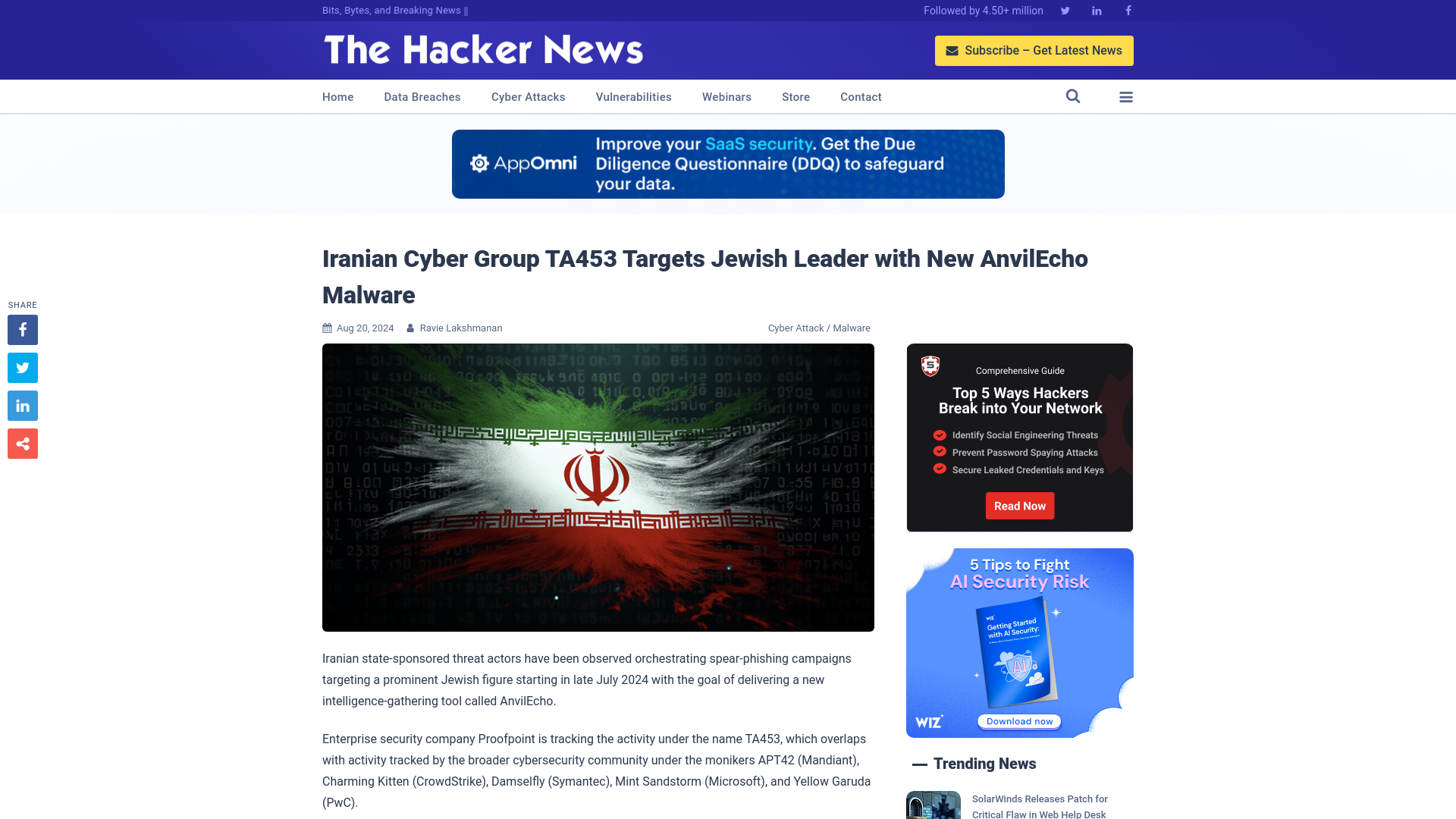 Iranian Cyber Group TA453 Targets Jewish Leader with New AnvilEcho Malware