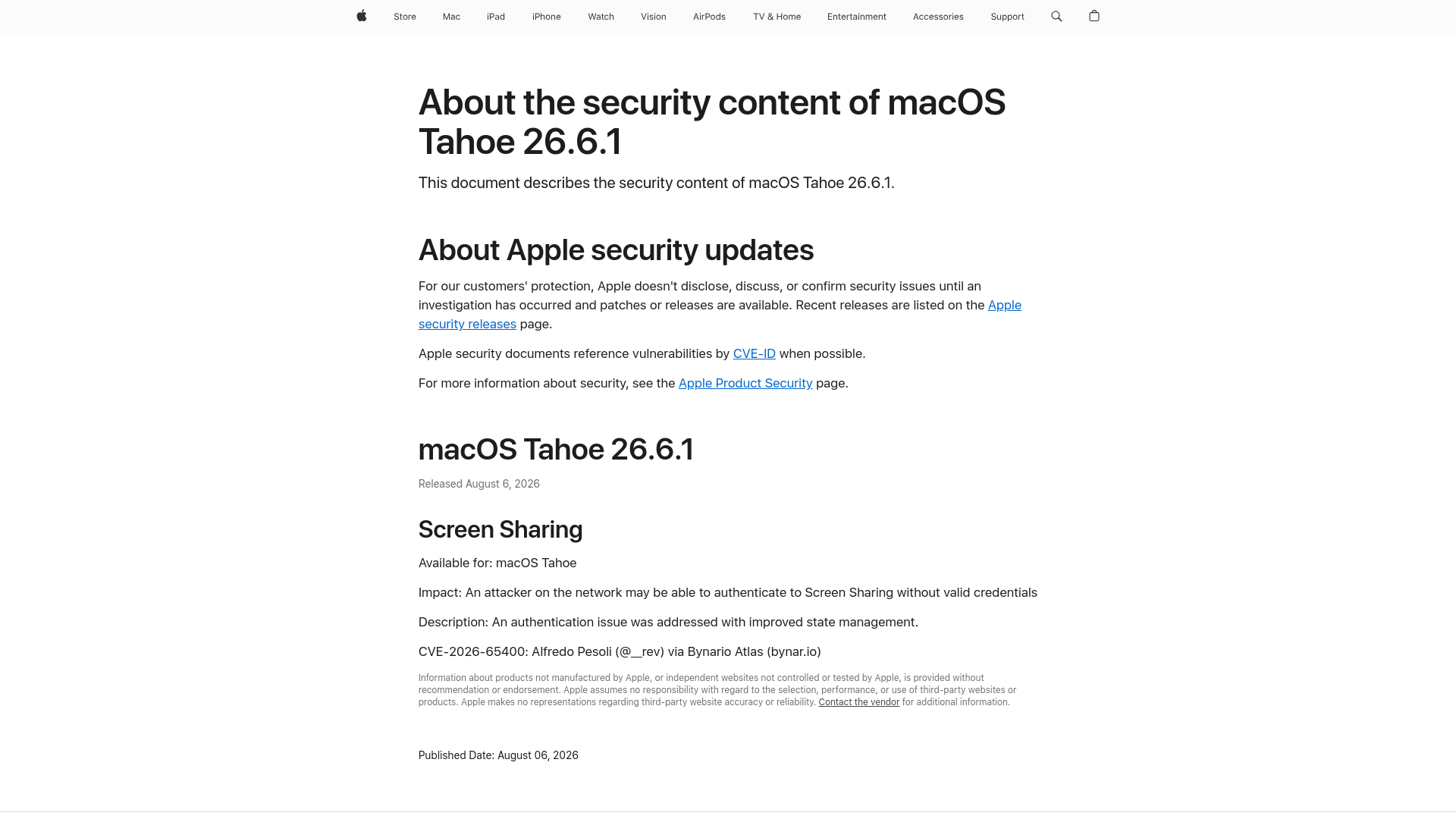 About the security content of macOS Tahoe 26.6.1 - Apple Support
