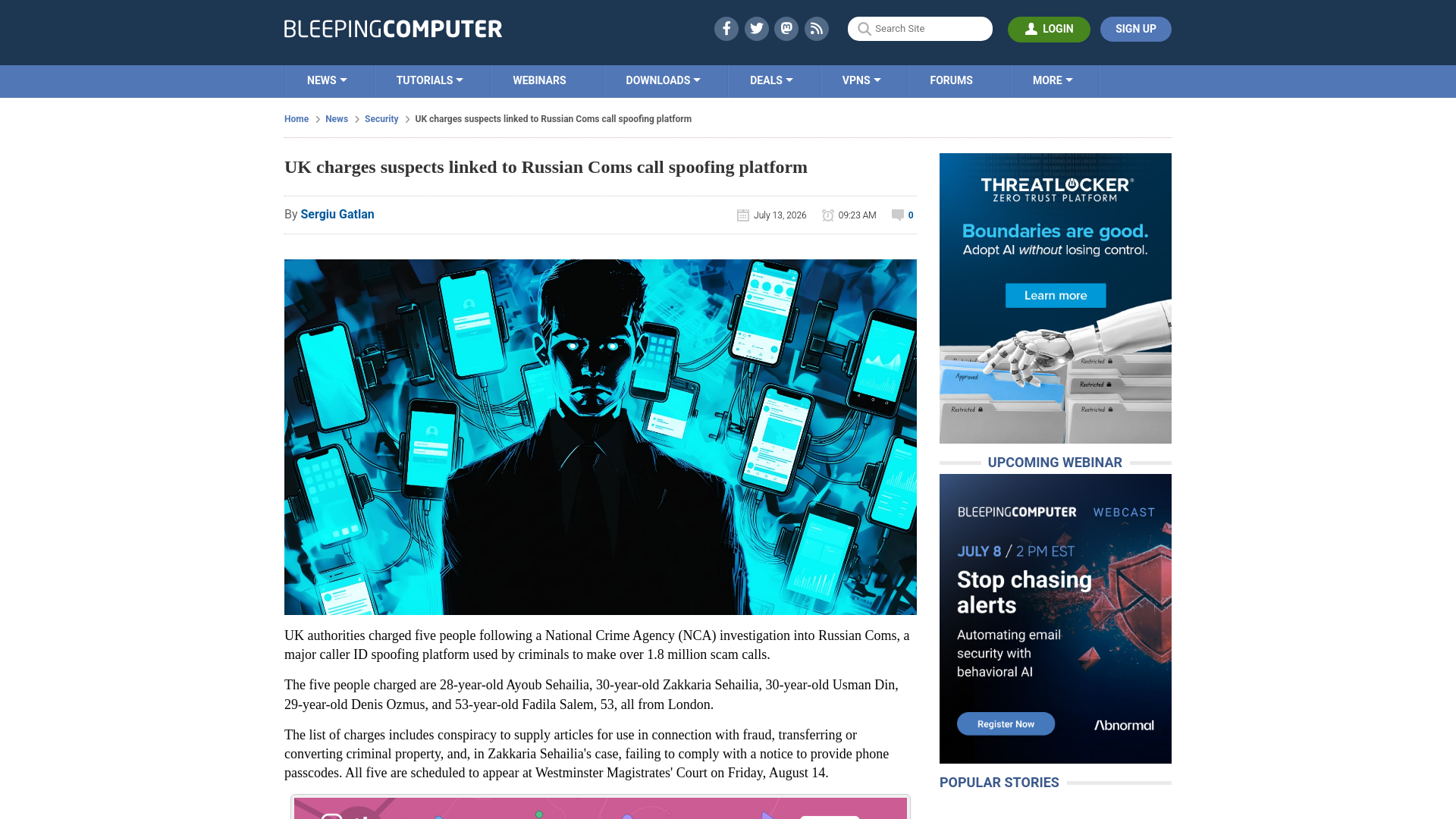 UK charges suspects linked to Russian Coms call spoofing platform