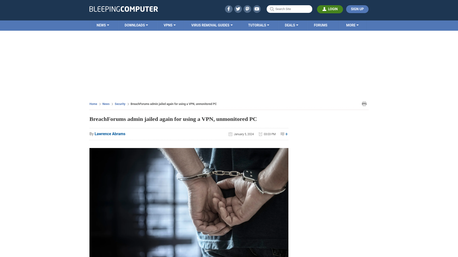 BreachForums admin jailed again for using a VPN, unmonitored PC