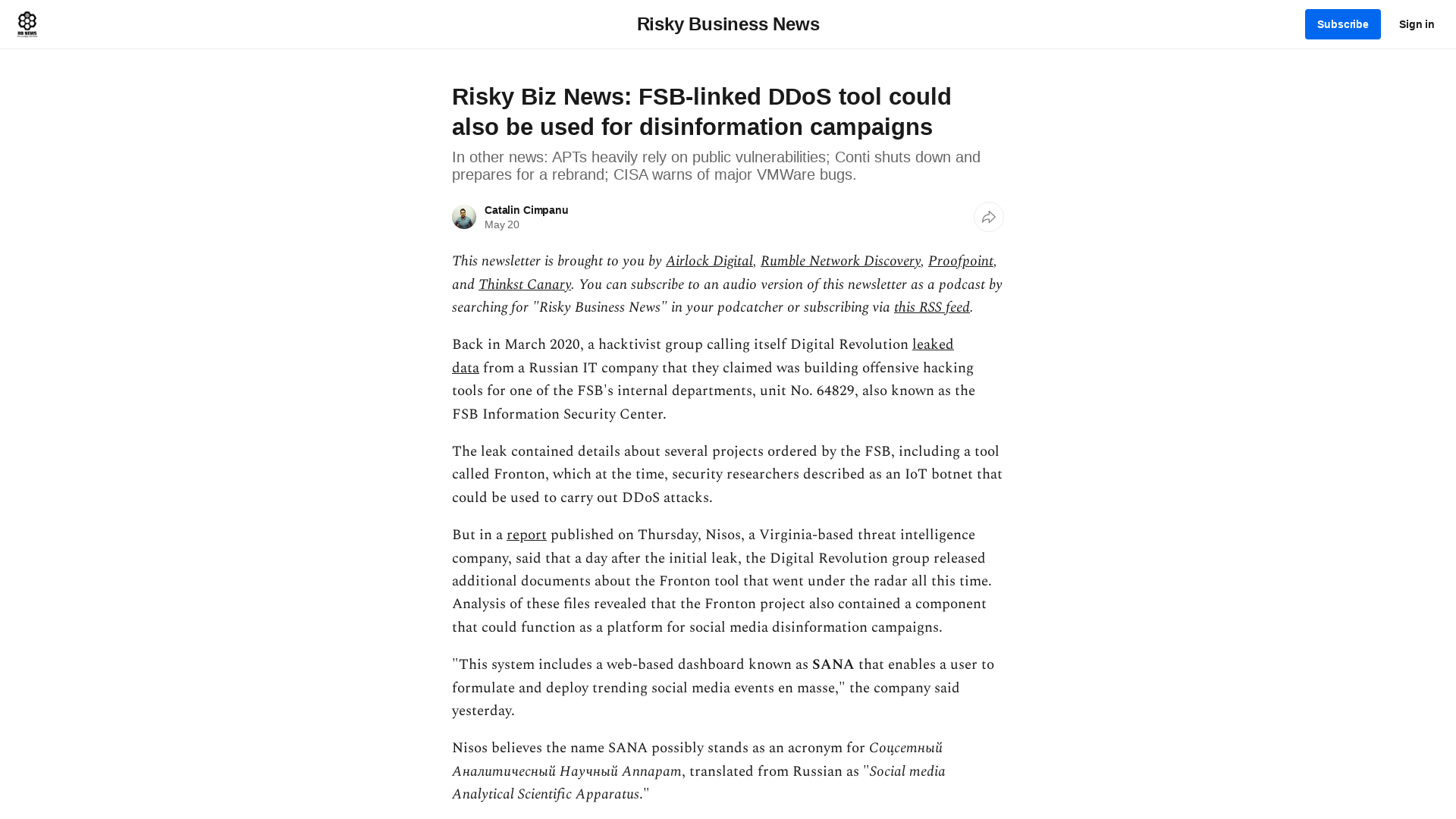 Risky Biz News: FSB-linked DDoS tool could also be used for disinformation campaigns