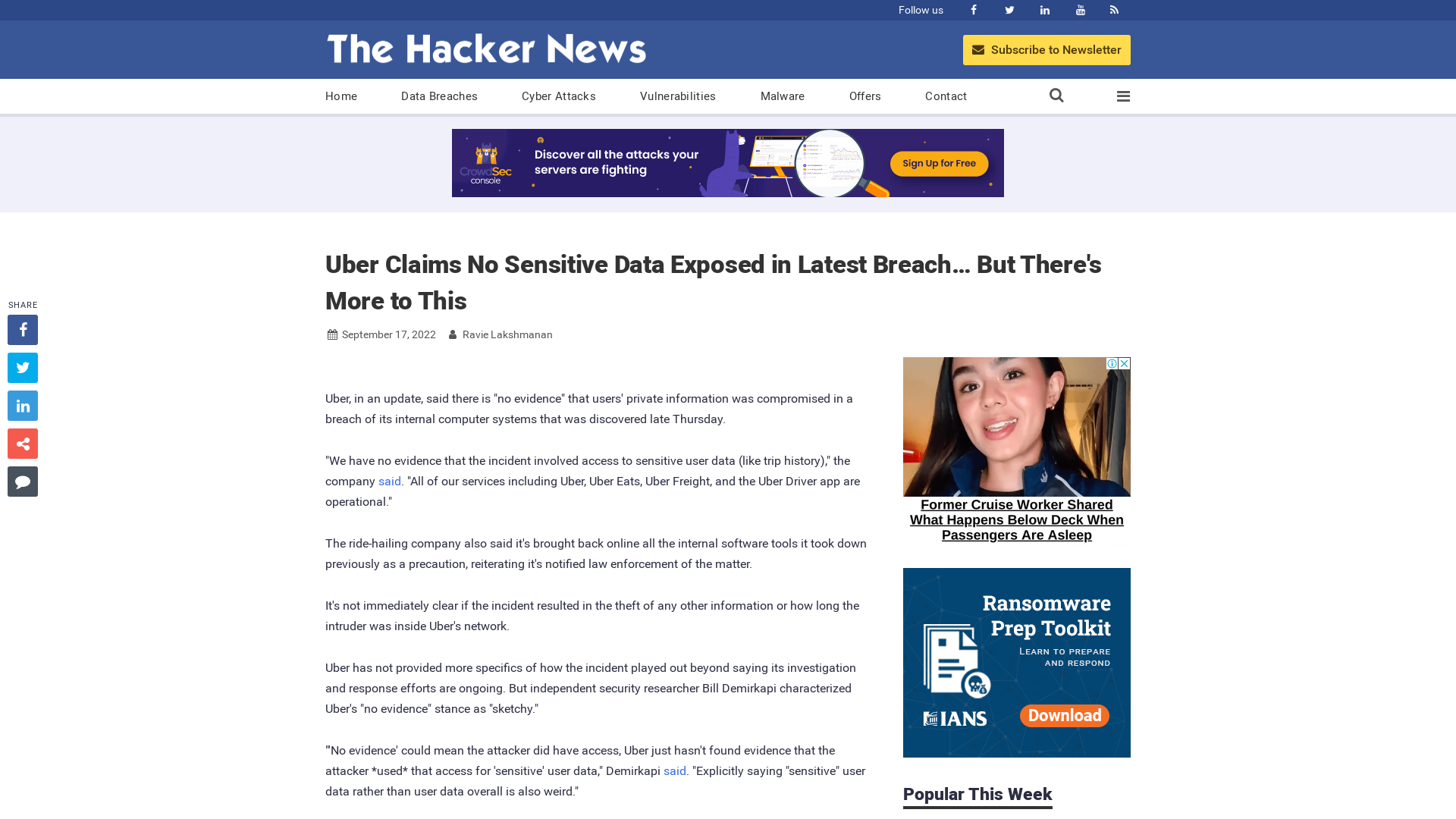 Uber Claims No Sensitive Data Exposed in Latest Breach… But There's More to This