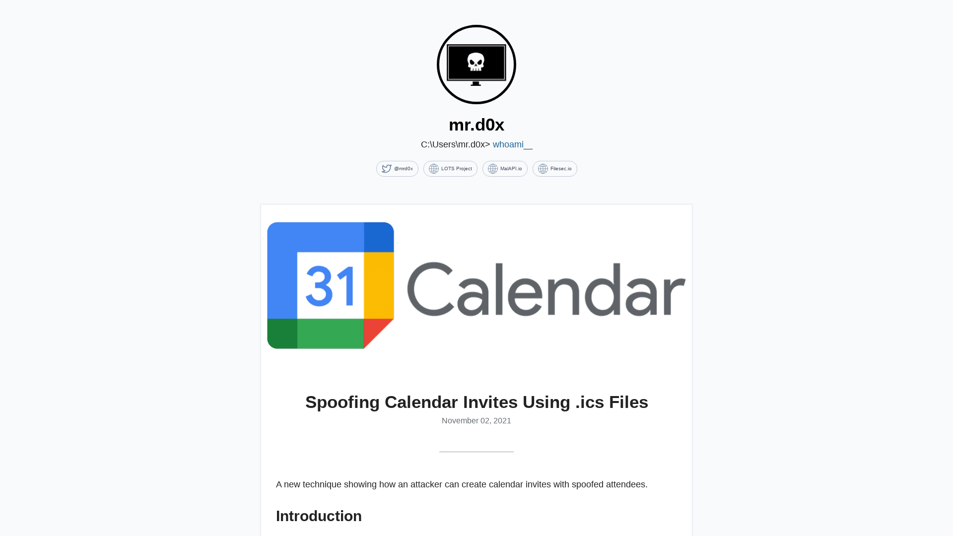 Spoofing Calendar Invites Using .ics Files | mr.d0x