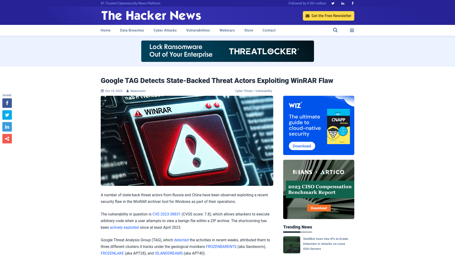 Google TAG Detects State-Backed Threat Actors Exploiting WinRAR Flaw