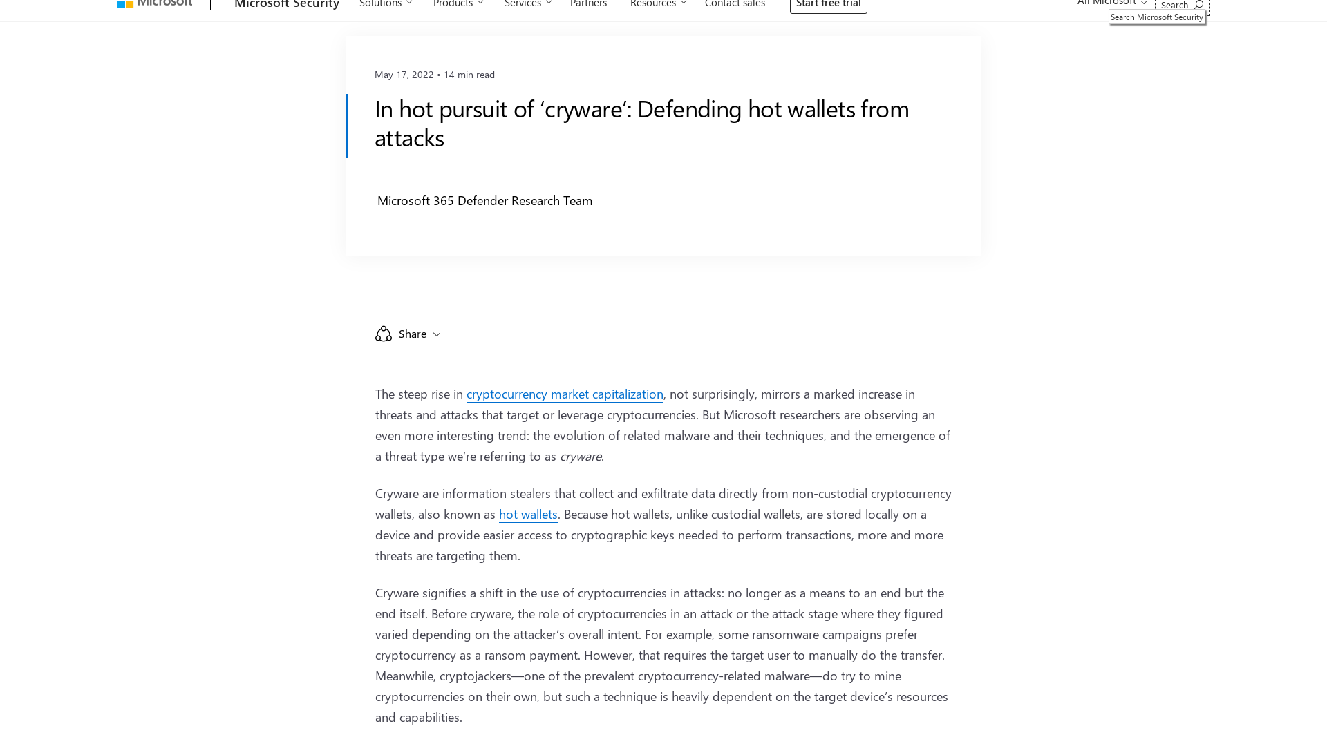 In hot pursuit of ‘cryware’: Defending hot wallets from attacks - Microsoft Security Blog
