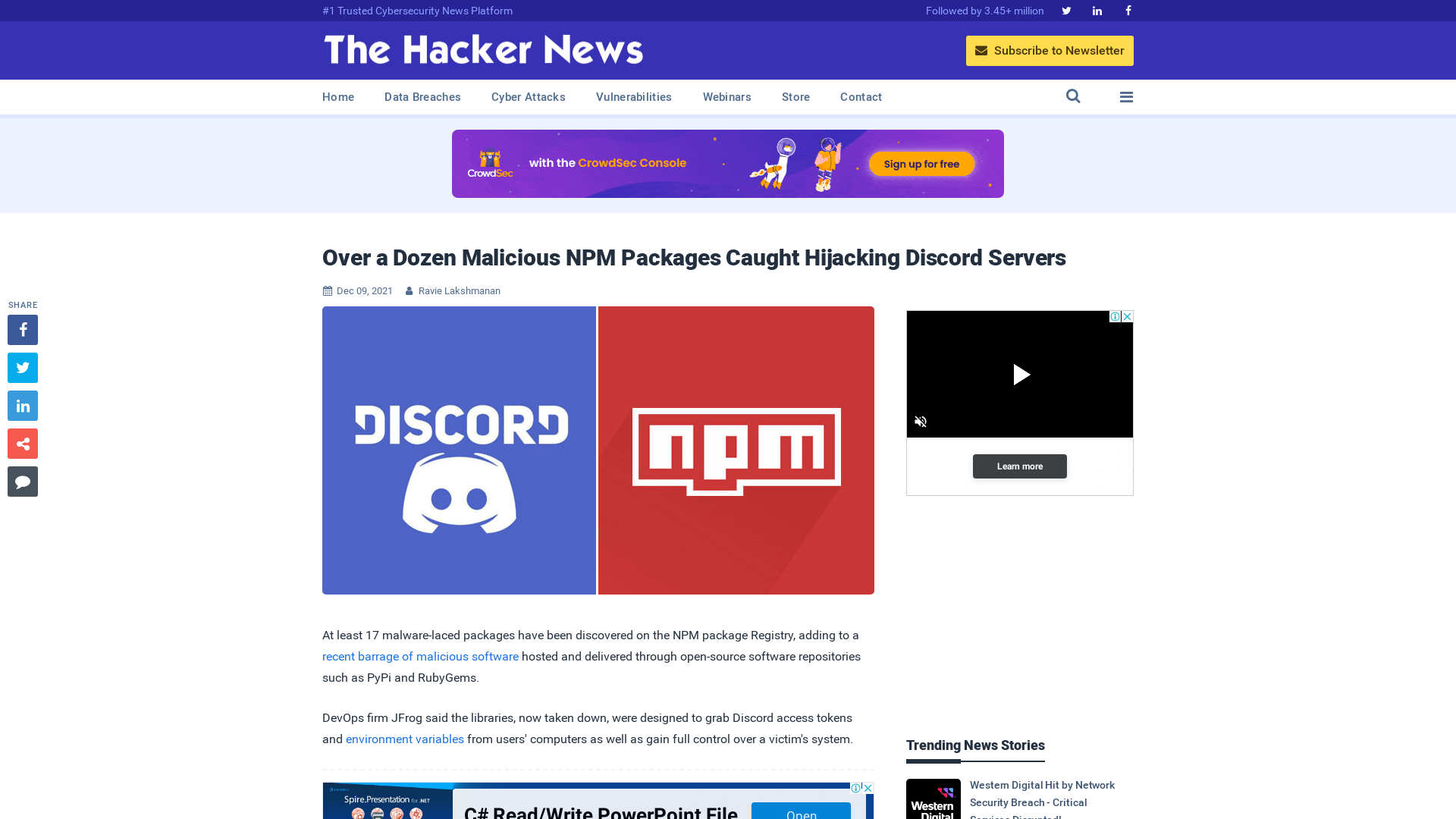 Over a Dozen Malicious NPM Packages Caught Hijacking Discord Servers