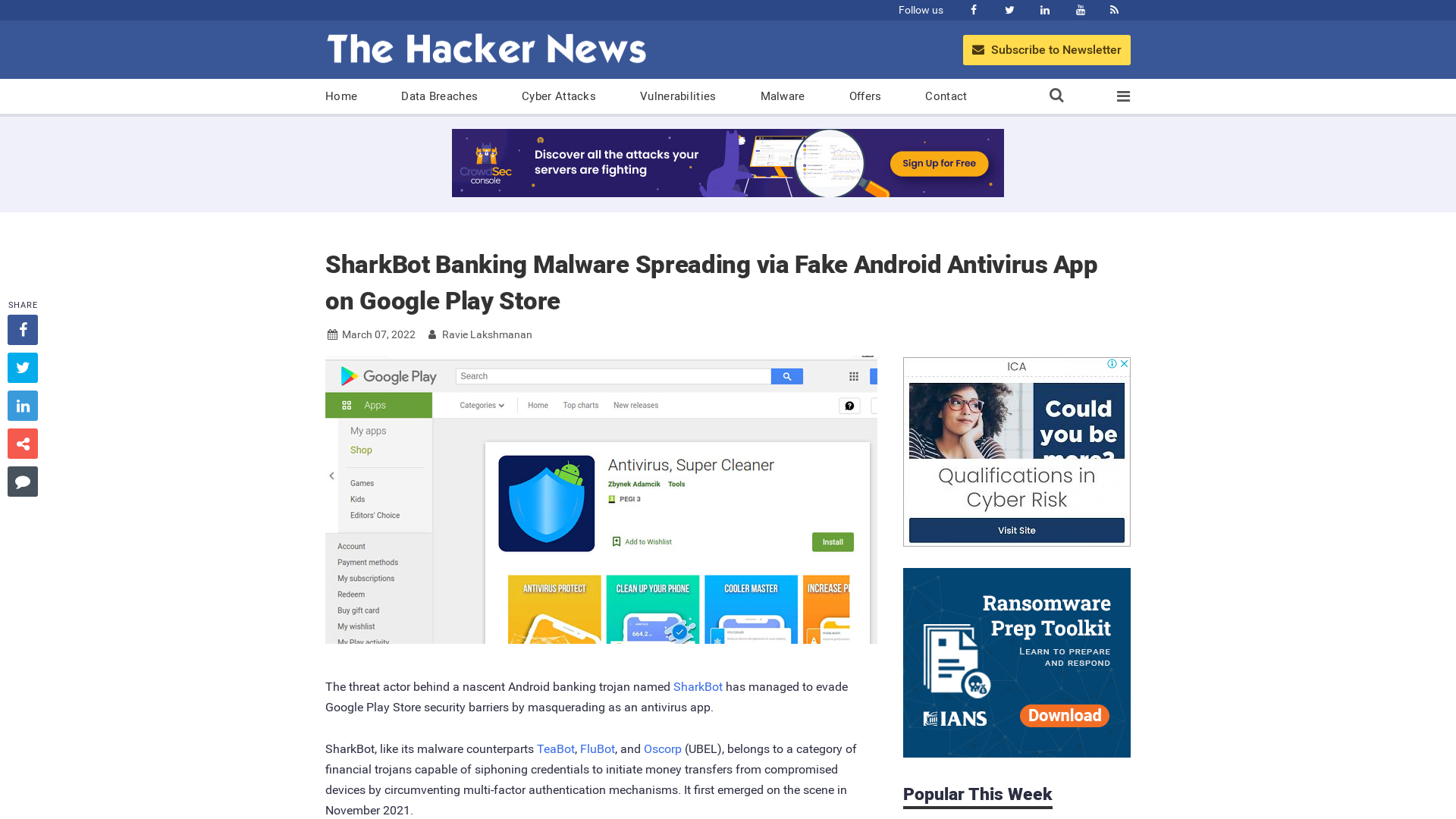 SharkBot Banking Malware Spreading via Fake Android Antivirus App on Google Play Store