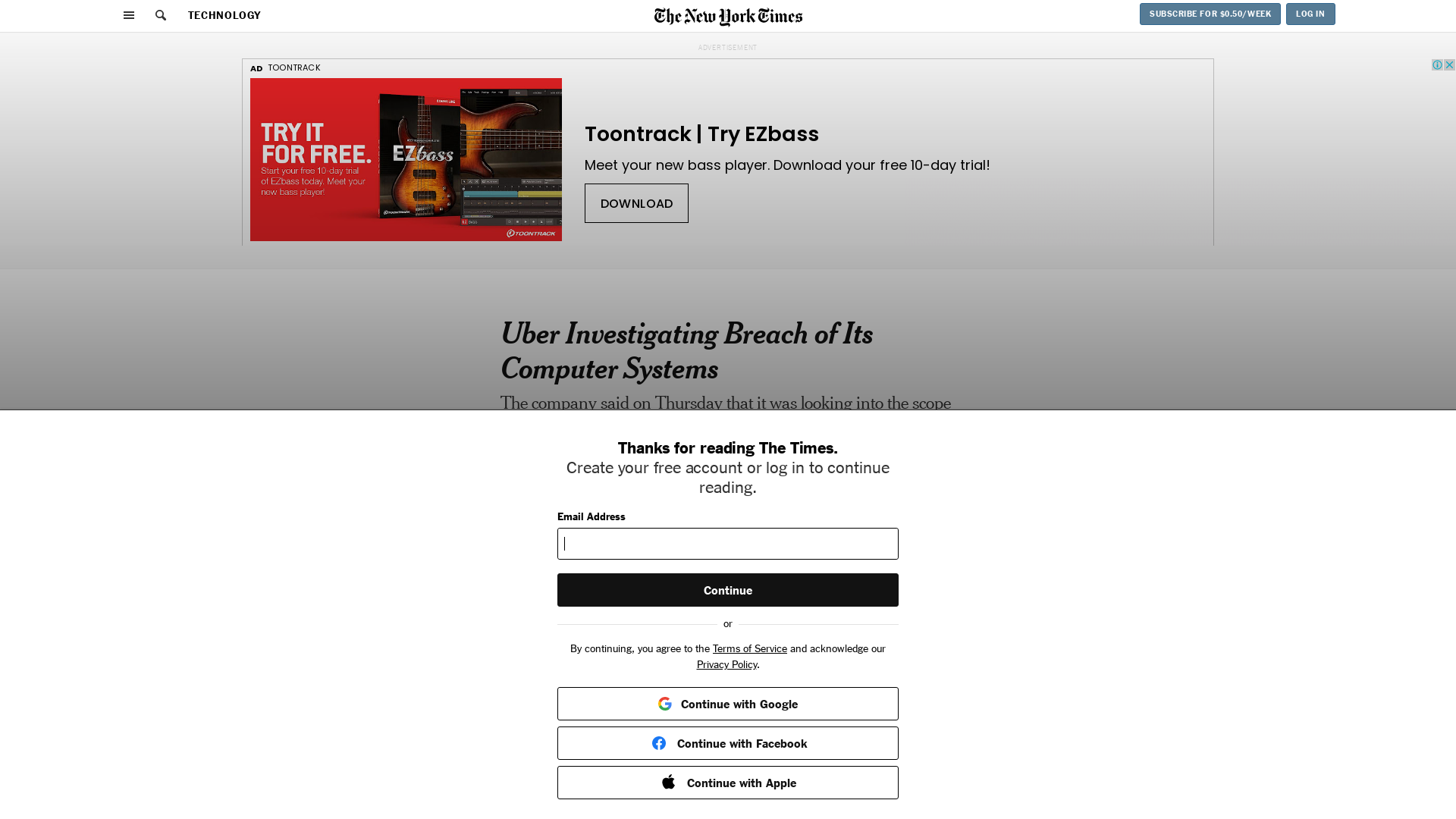 Uber Investigating Breach of Its Computer Systems - The New York Times