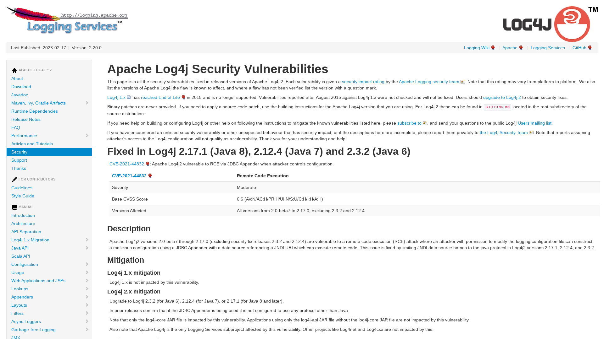 Log4j – Apache Log4j Security Vulnerabilities