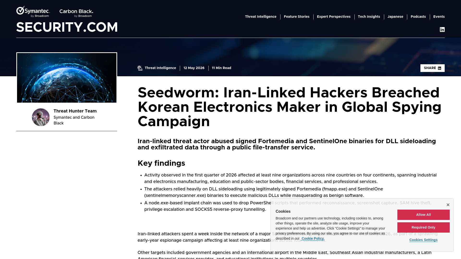 Seedworm: Iran-Linked Hackers Breached Korean Electronics Maker in Global Spying Campaign | SECURITY.COM