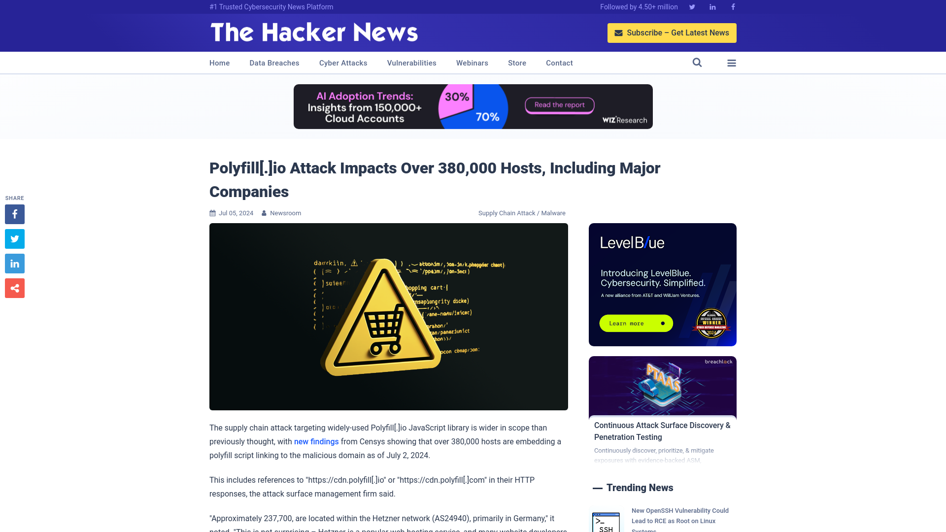 Polyfill[.]io Attack Impacts Over 380,000 Hosts, Including Major Companies