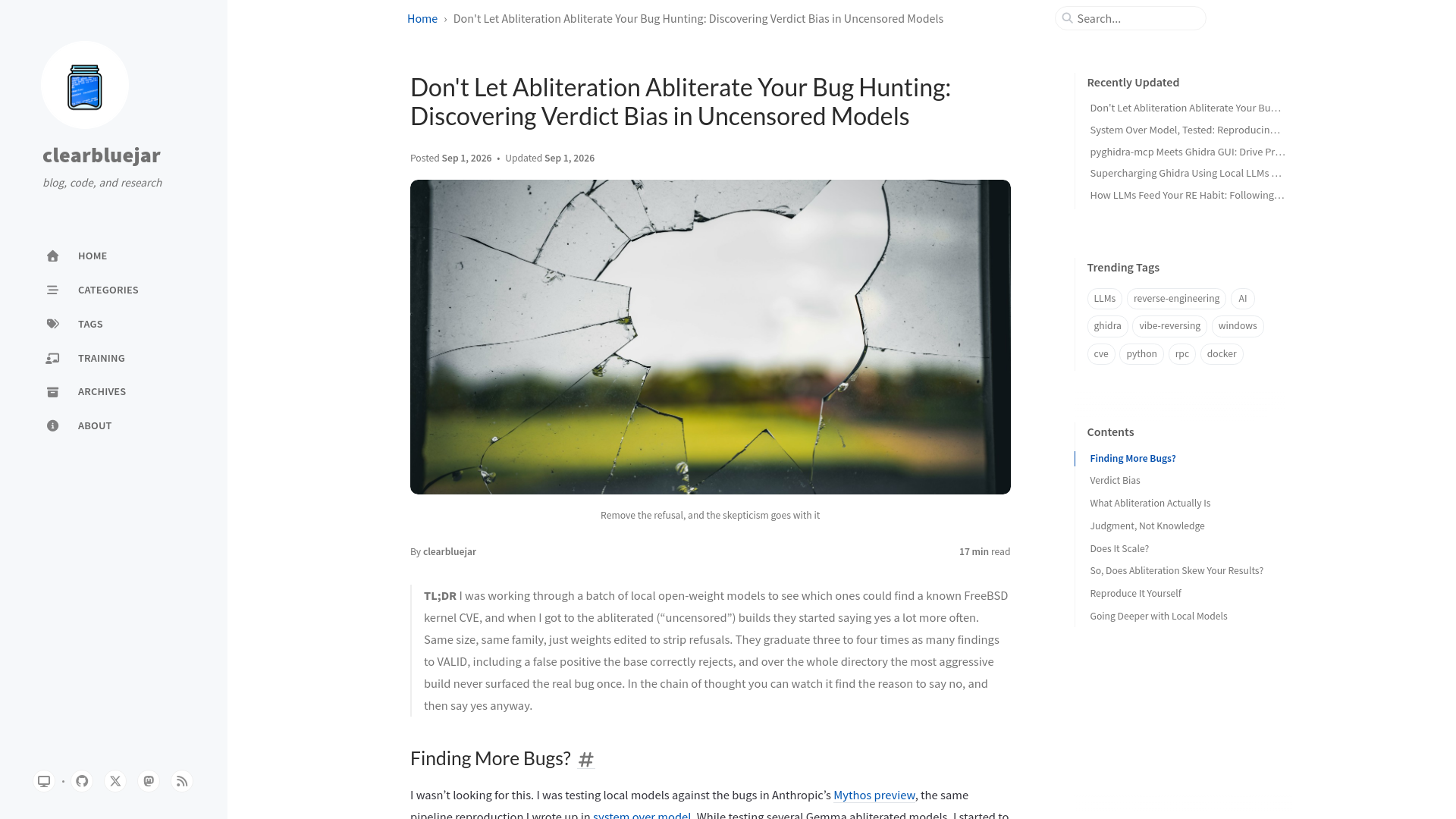Don't Let Abliteration Abliterate Your Bug Hunting: Discovering Verdict Bias in Uncensored Models | clearbluejar