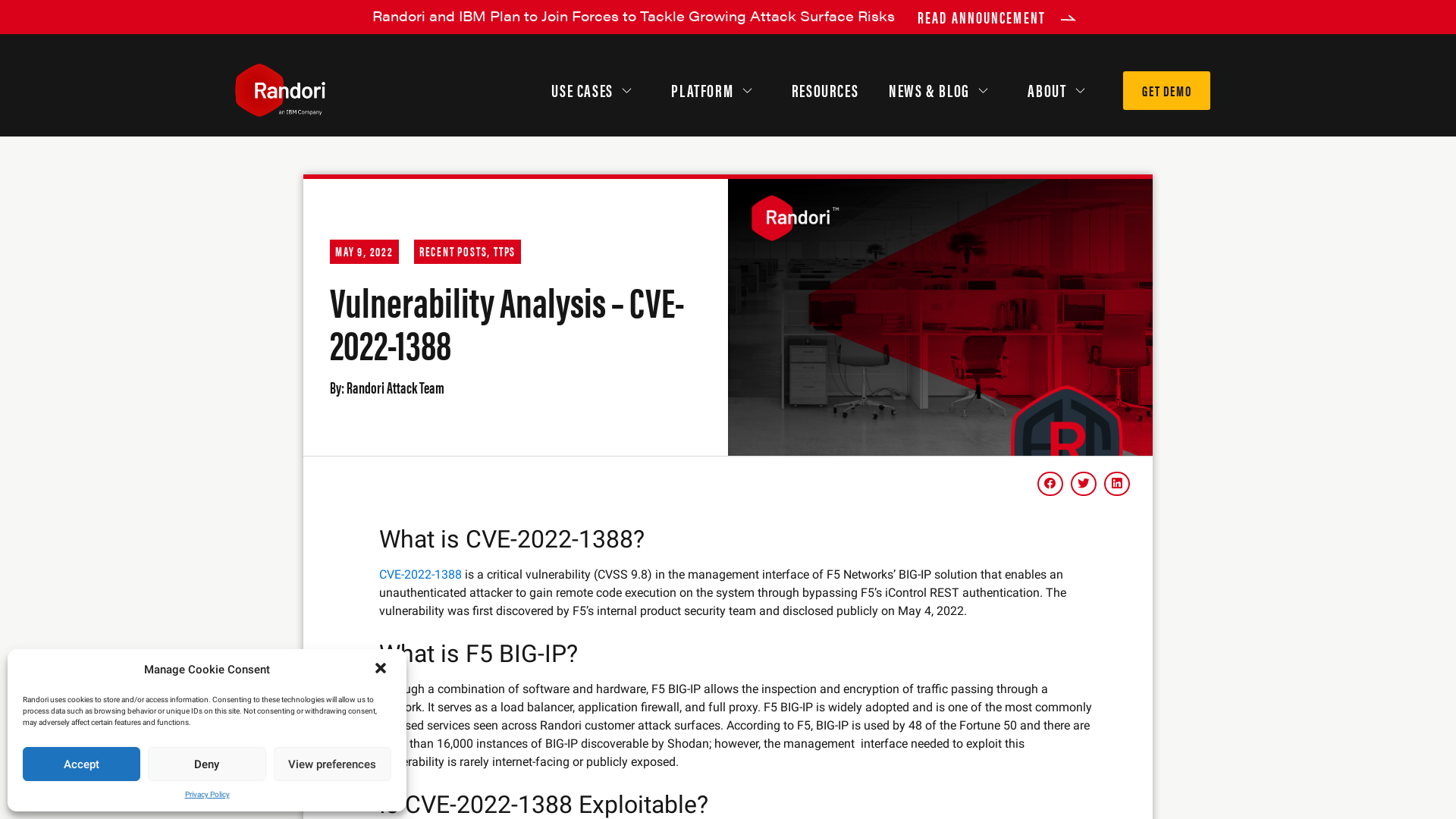 Vulnerability Analysis - CVE-2022-1388  - Randori